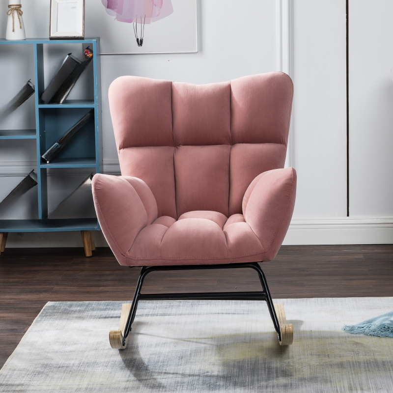 Simplistic Scratch-immune Padded Recessed Arm Ottoman Upholstered 2 Piece Set Bedroom Rocking Chair - image 8