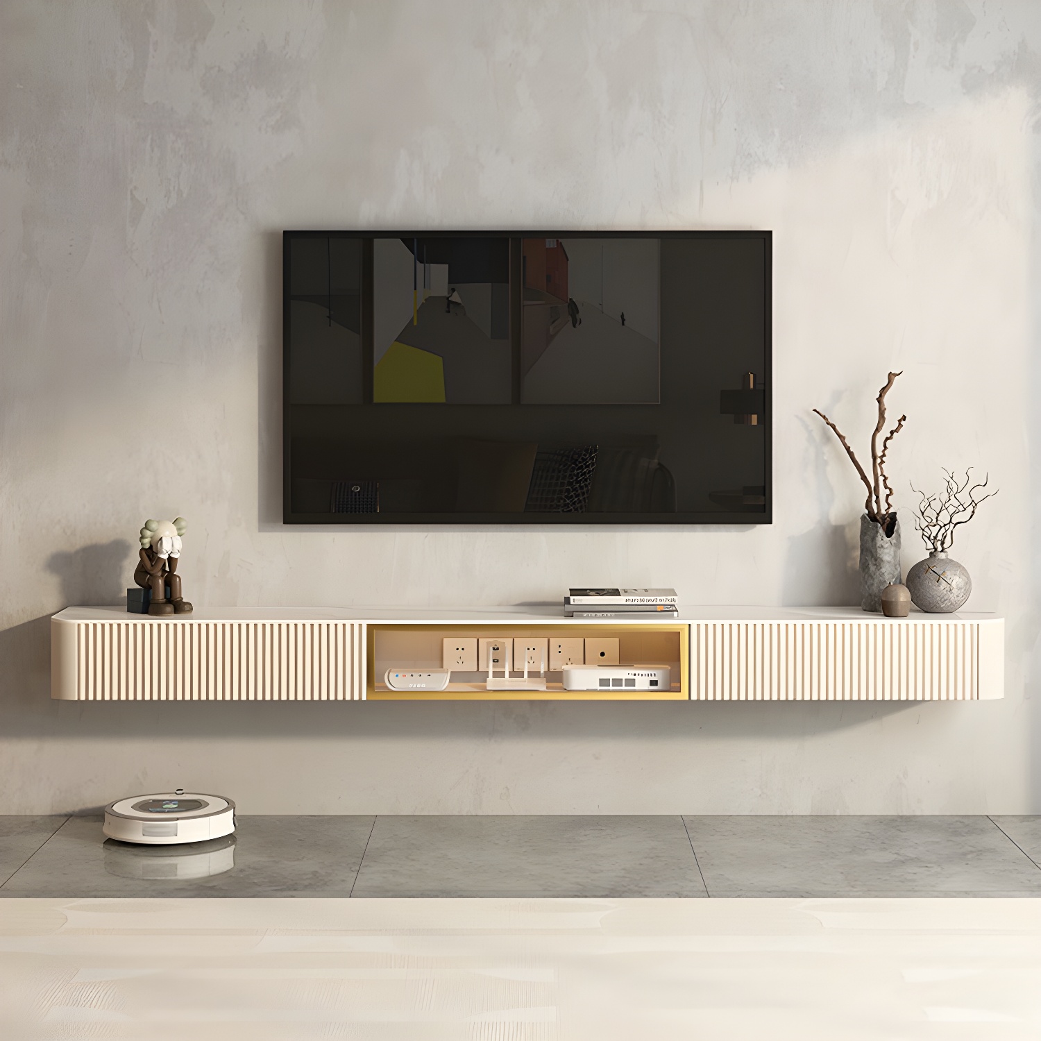 Contemporary TV Media Stand with Drawers Floating TV Stand Console - image 15