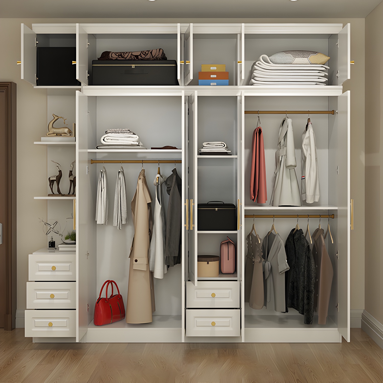 Manufactured Wood White Wardrobe for Home Modern Cabinet with Drawers - image 6