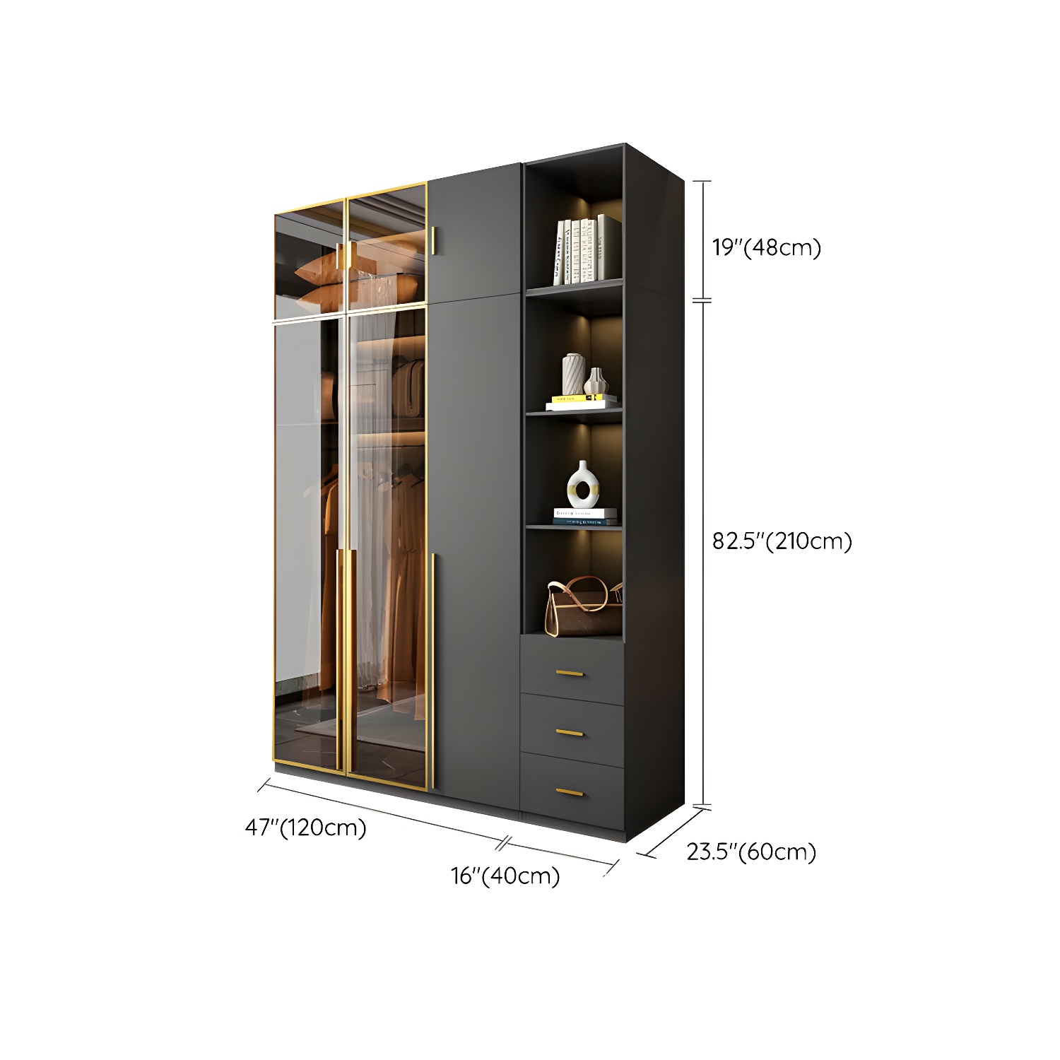Modern Black Wood Wardrobe Armoire with Soft-Close Drawers & Clothing Rod - image 34