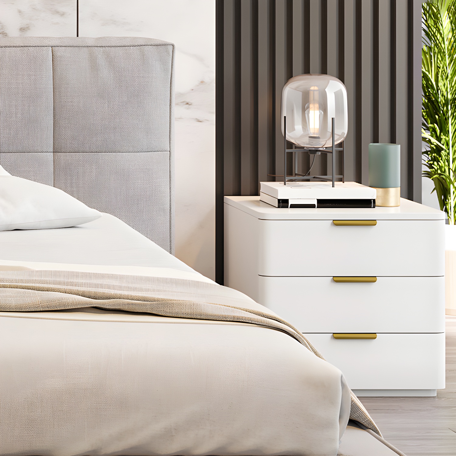 Contemporary Accent Table Nightstand Leather Nightstand with 3 Drawers - image 13