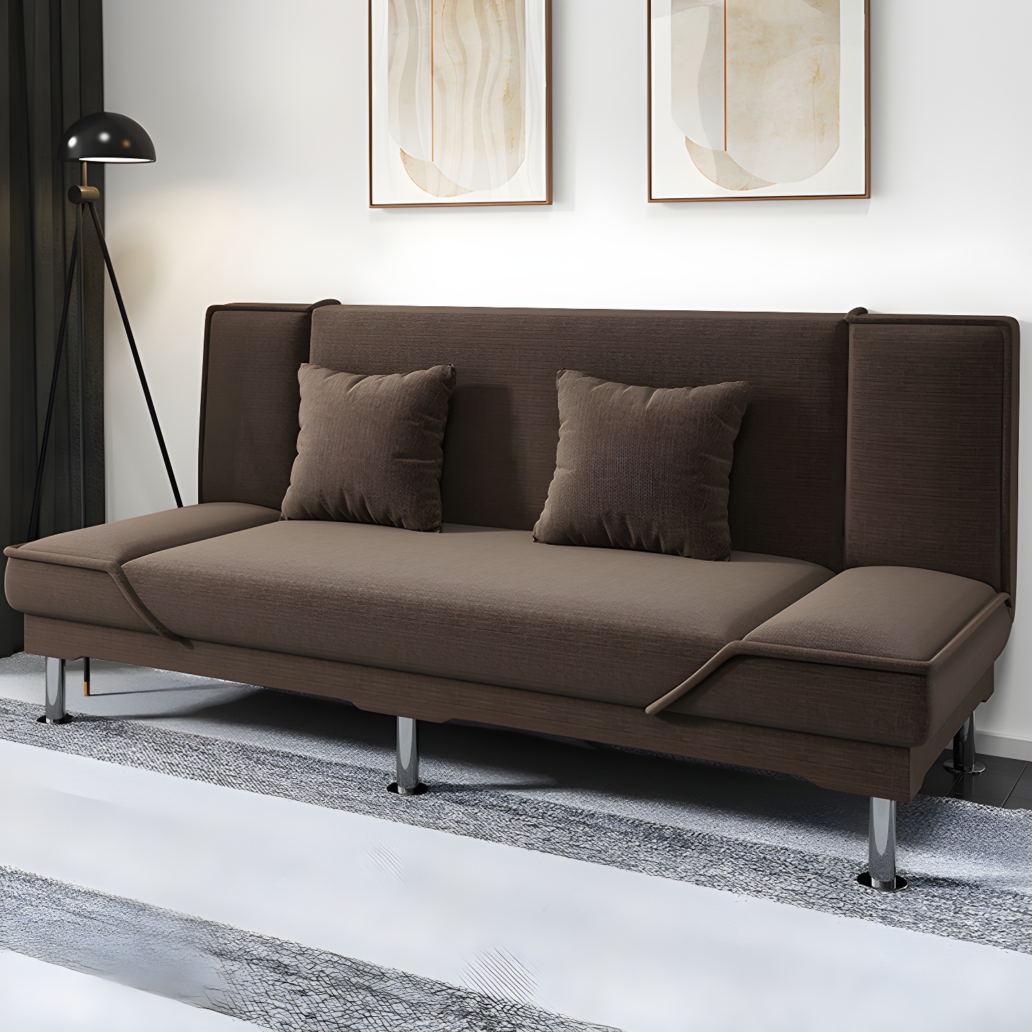 Contemporary Armless Convertible Sofa Linen Foldable Sofa for Apartment