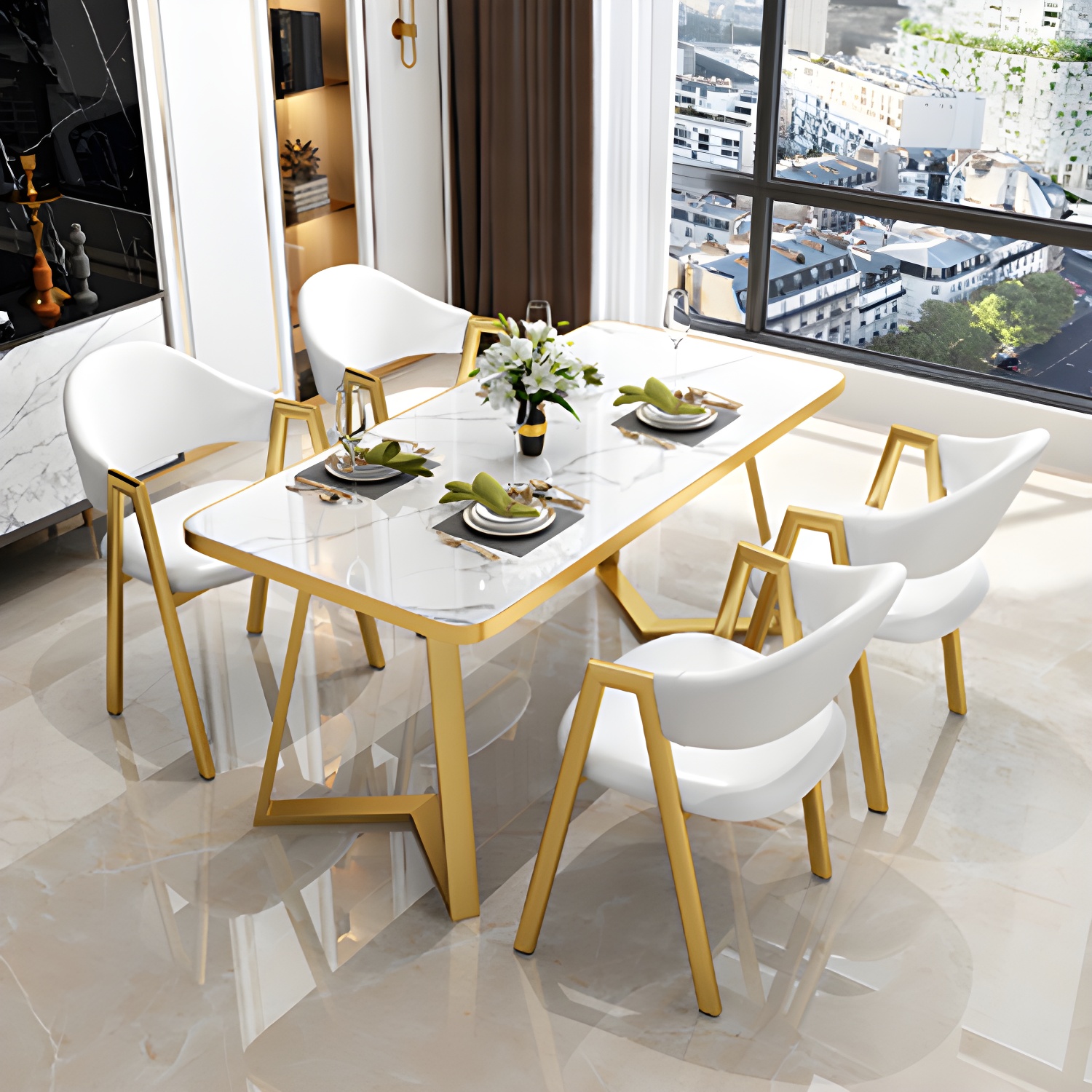 Nordic Traditional Height Sintered Stone Dining Table Rectangle Dining Room Set For Home - image 8