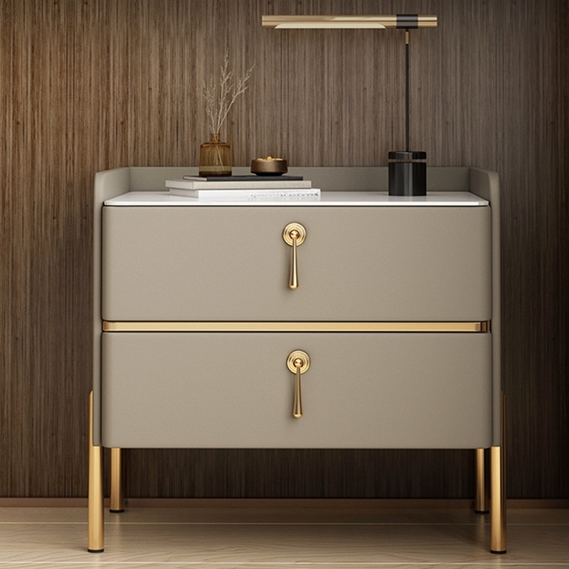 Stylish/Art Deco Drawer Storage Nightstand with 2 Drawers, Stone Countertop, and Leg - image 6