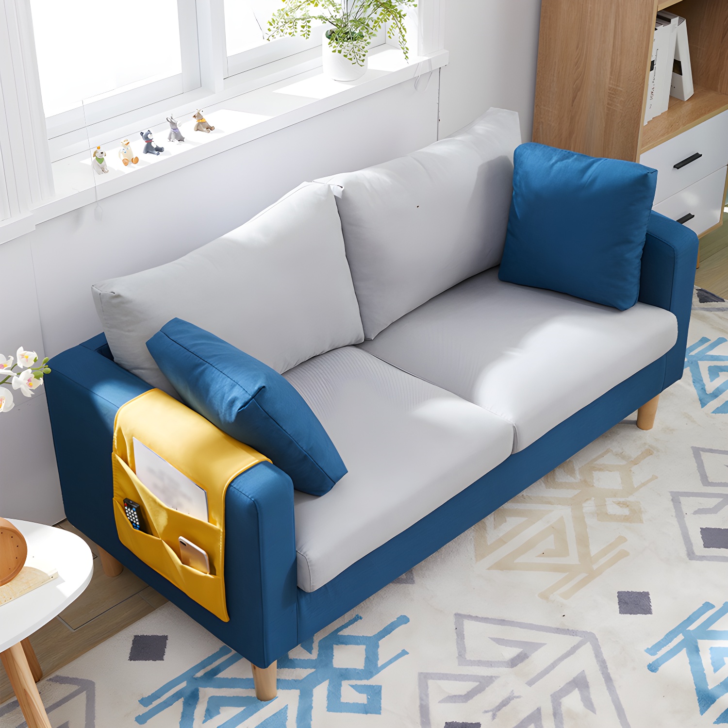 Contemporary Square Arm Couch Faux Leather Loveseat with Pillows - image 19
