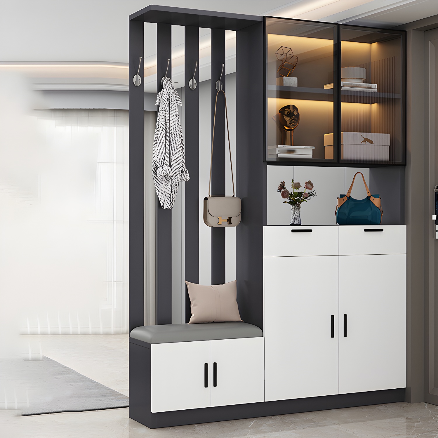 Contemporary Style Wooden 3-door Accent Cabinet with Drawer and Shelf - image 5