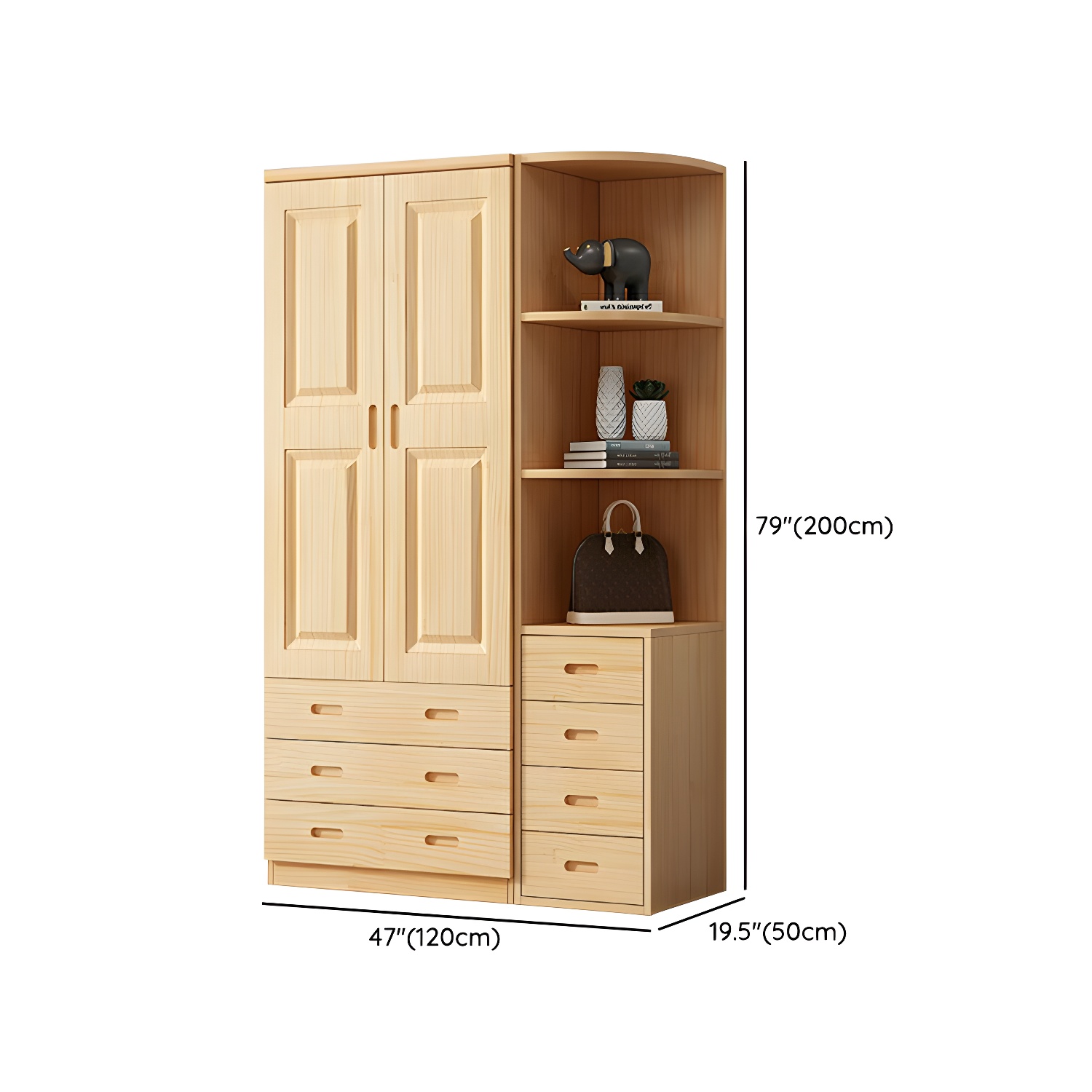 Modern Natural Pine Wardrobe Armoire with Drawers and Clothing Rod - image 29