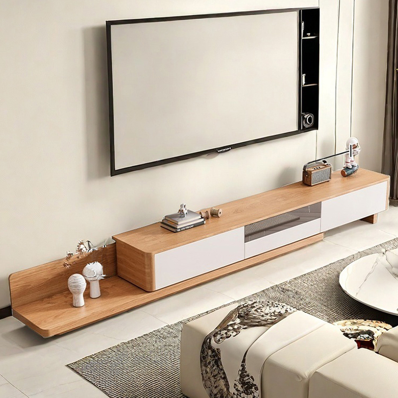 Art Deco Real Wood TV Stand with Shelf, 2 Drawers, Locker, and Cable Management - image 7