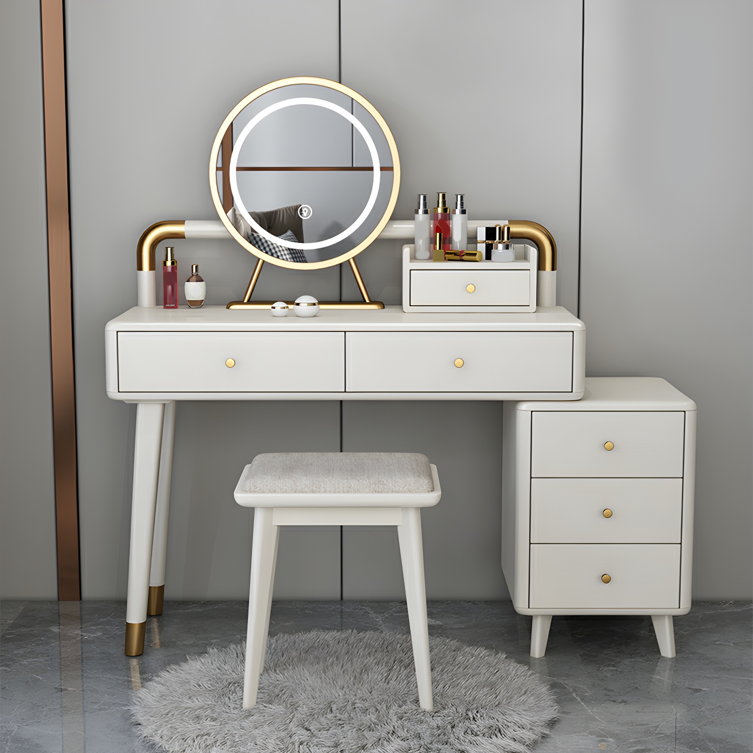 Modern Style Rubber Wood Vanity Table with 6 Drawers Dressing Table - image 4