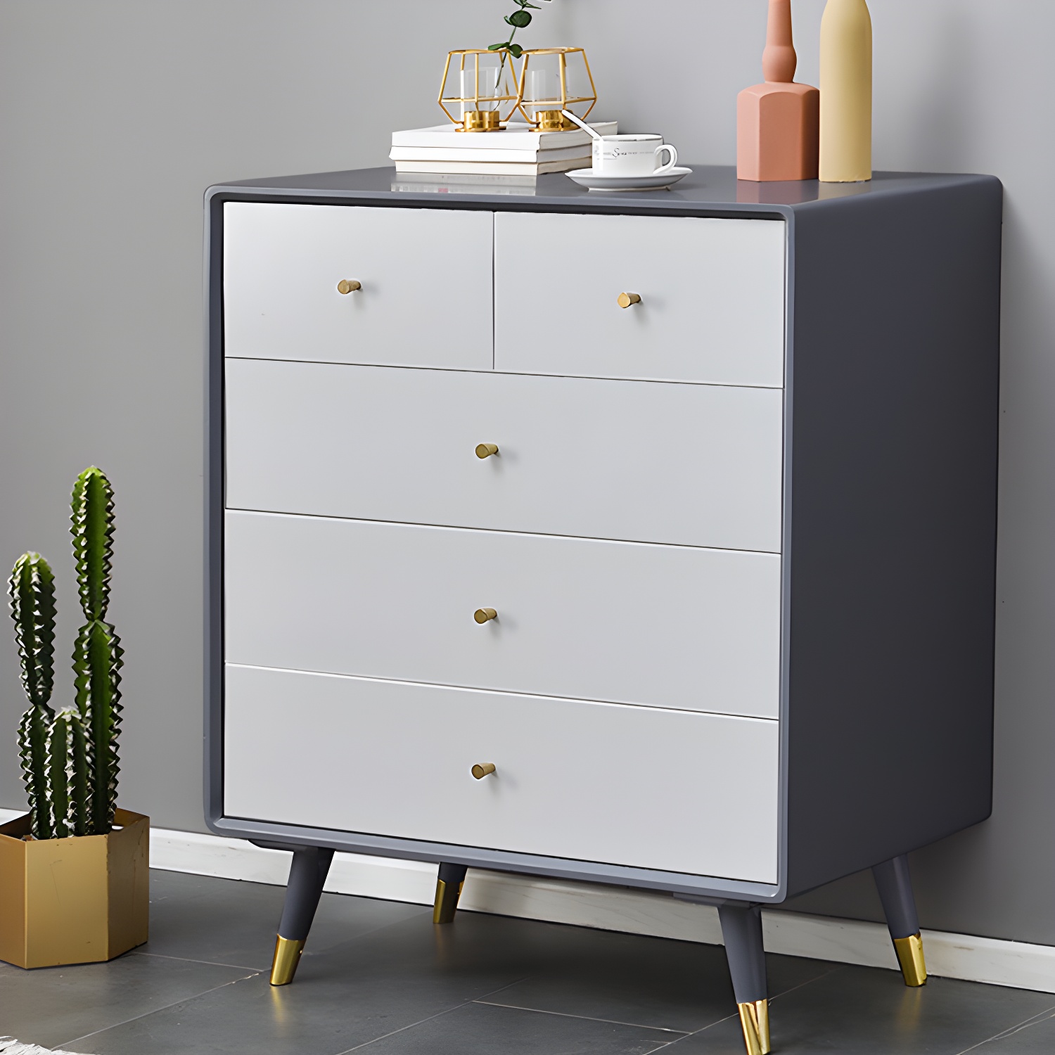 Solid Wood Accent Chest Mid Century Drawers Included Cabinet - image 4