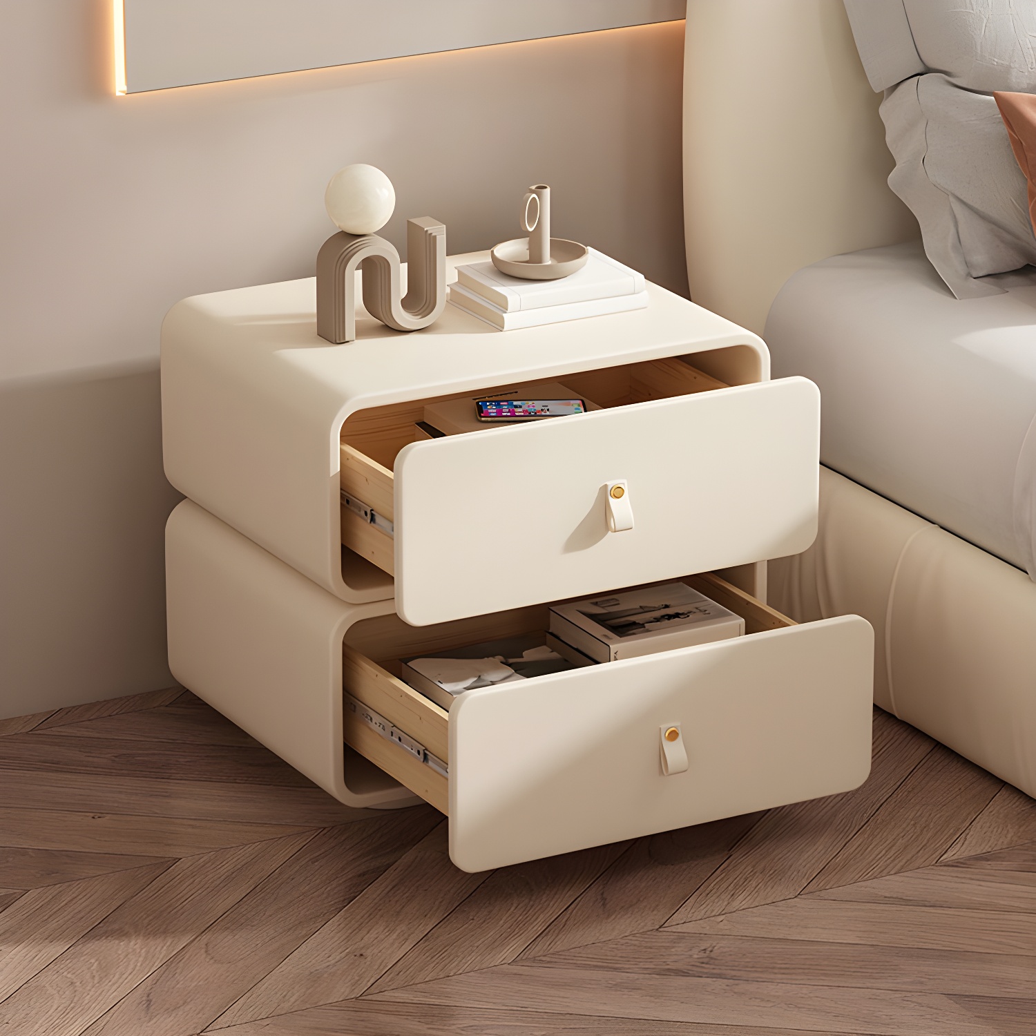 Modernism Bedside Desk Shape in Rectangular with Two-drawer for Bedroom - image 13