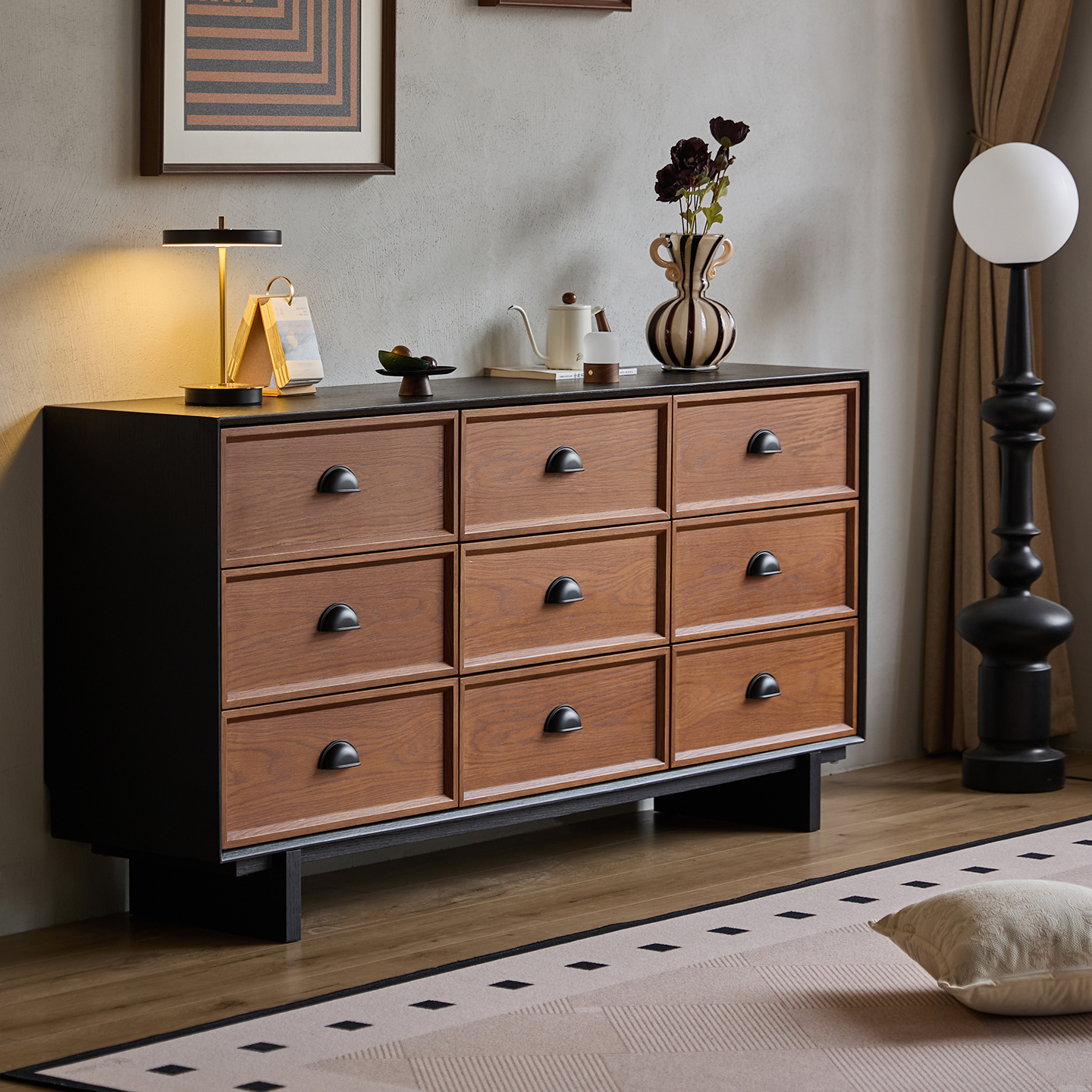 Cocoa Simplistic Reclaimed Wood Double Dresser/Lingerie Chest/Bachelor Chest with 6/8/9 Drawers, Horizontal/Vertical