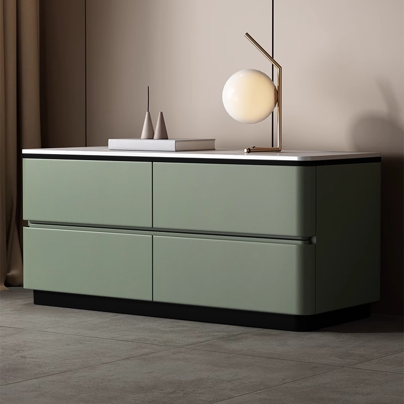 Modish Nightstand With Drawer Organization with 4 Drawers and Stone Tabletop