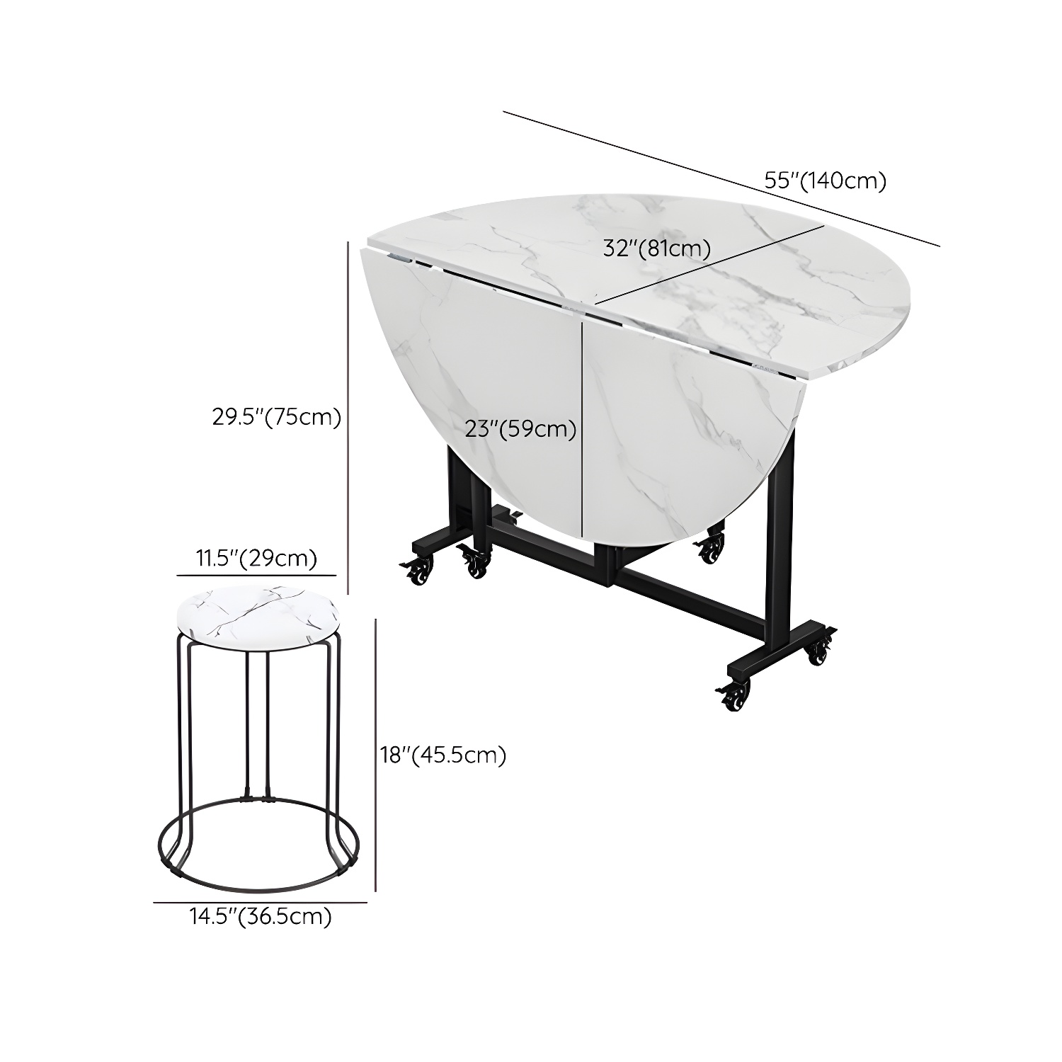 Modern Round Wood Dining Set with Collapsible Table and Leaf Extension - Metal Trestle Base in Black - image 22