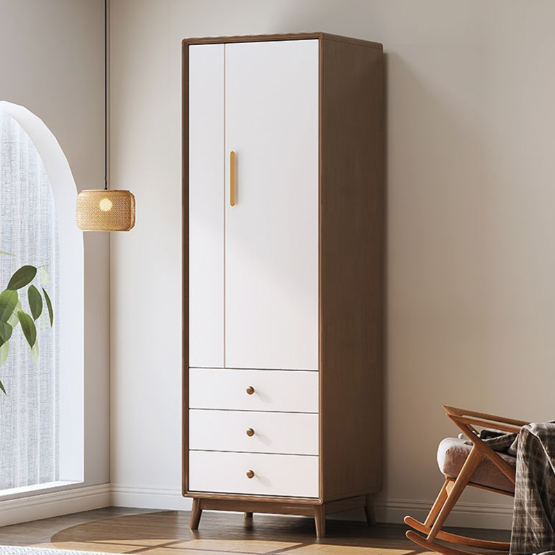 Scandinavian Natural Wood Wardrobe with Clothing Rod and Shelves for Bedroom - image 3