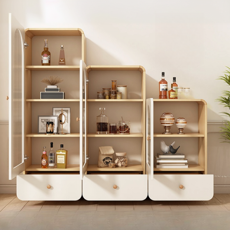 Modern White Lumber Narrow Sideboard with Single Drawer, 4 Shelves/Three Internal Shelves/Two Internal Shelves, Glass-panel Door - image 8
