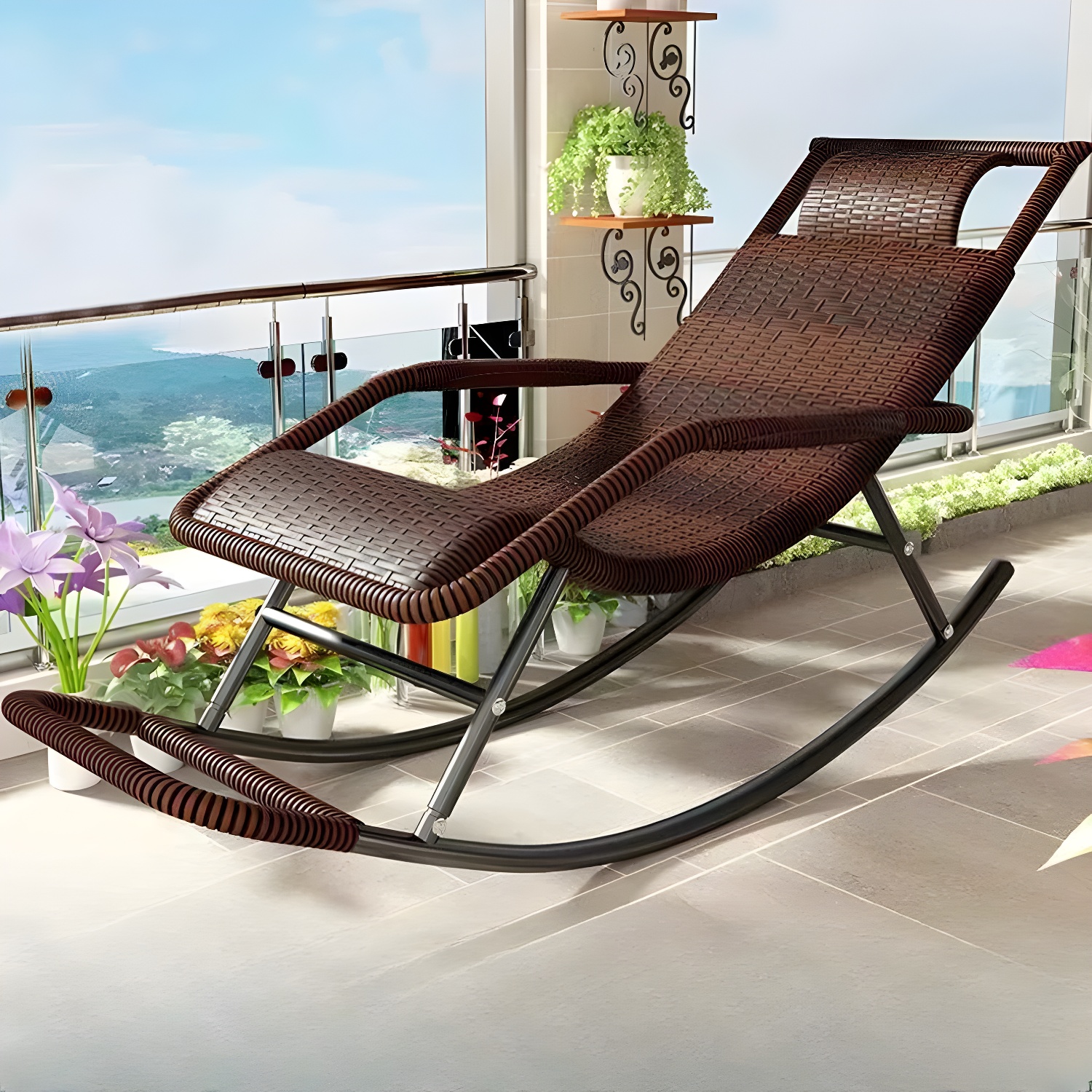 Traditional Black Metal Frame Rocking Chair with Spindle Back and High Weight Capacity - image 13