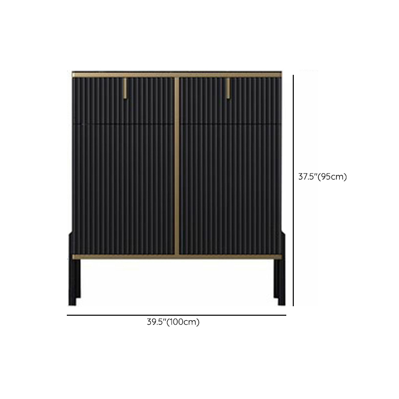 Black Floor Freestanding Sideboard in Wood with Glass Countertop and Kitchen Appliance Storage for Living Room in a Trendy Style - image 10