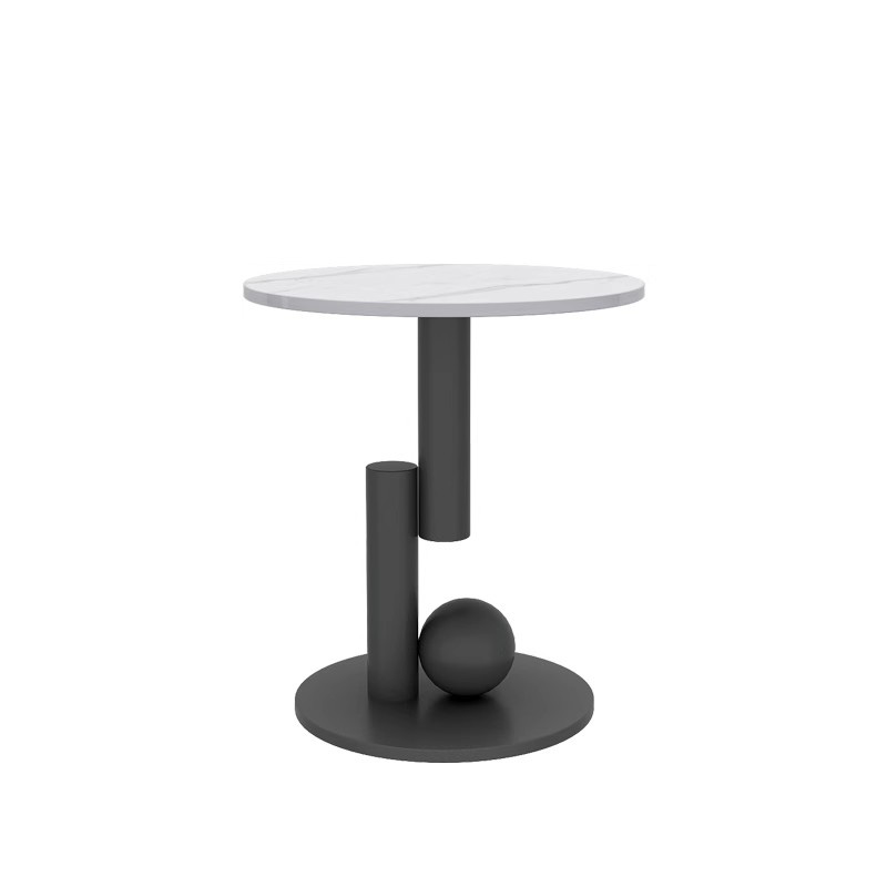 Oval White Stone Modern Coffee Table with Metal Abstract Base