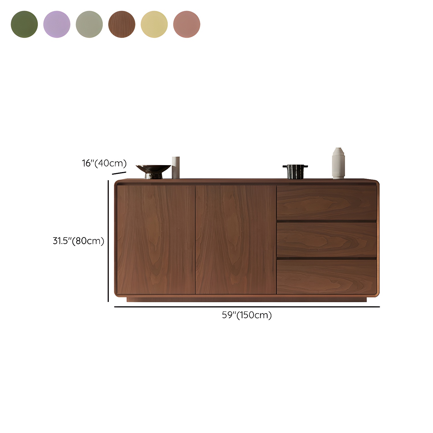 Wood Sideboard with 2 Doors and 3 Drawers, Overall Dimensions 40cmW x 80cmH - image 19