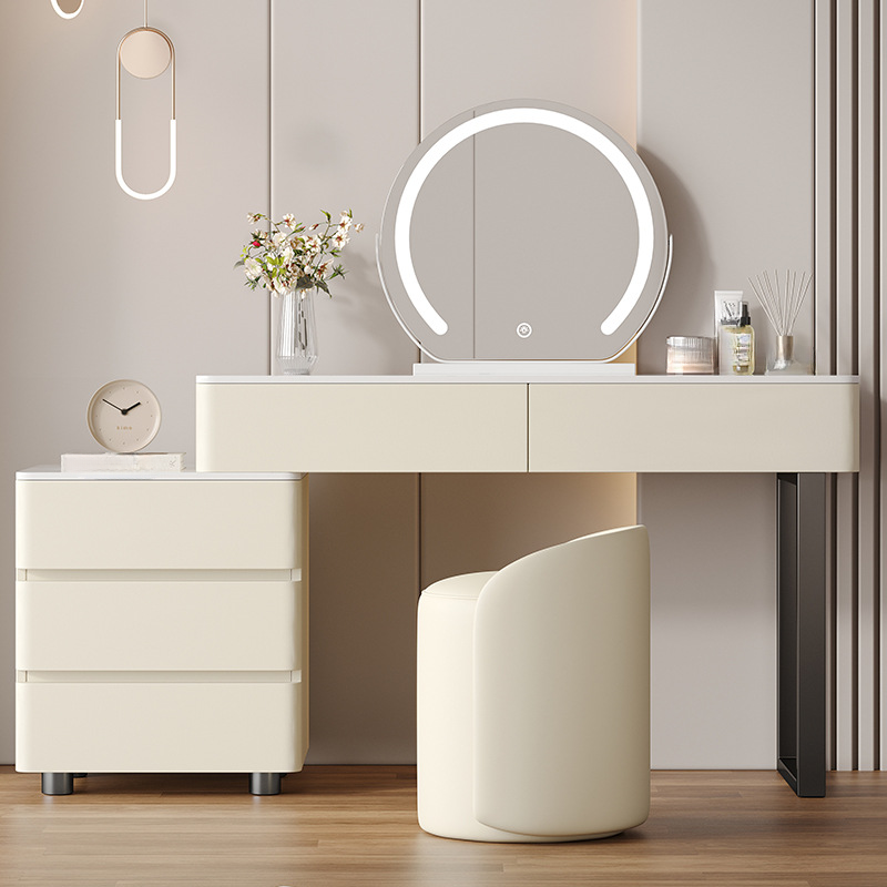 Glamorous Flooring Push-Pull 2-in-1 Stone Top Makeup Vanity for Sleeping Room with Tabletop Storage