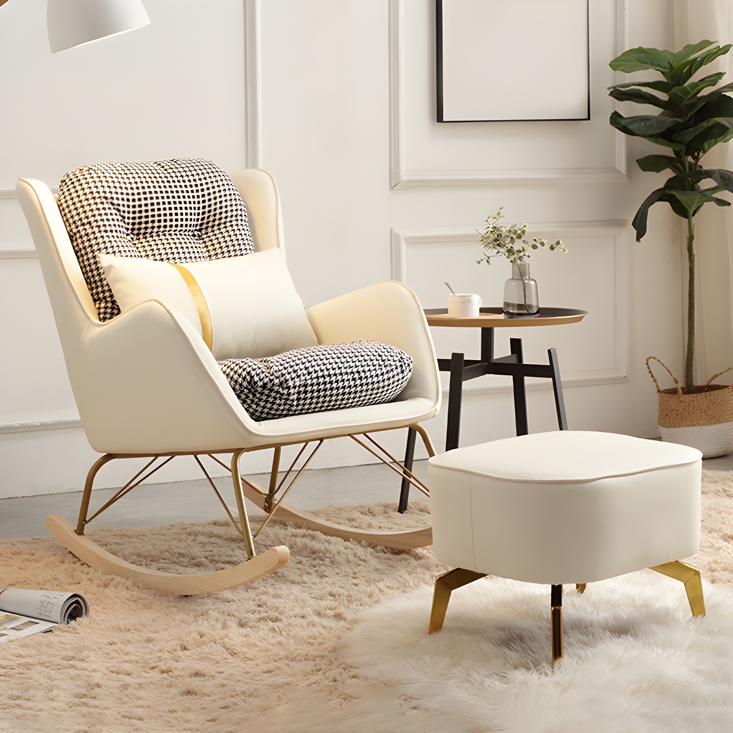 Modern Rocking Chair Metal Frame Doll Cotton Filling Spindle Rocker Chair - image 4