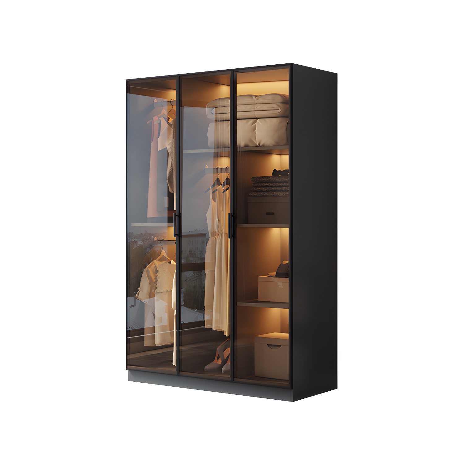 Freestanding Tempered Glass Wardrobe Modern Wardrobe with Garment Rod - image 5