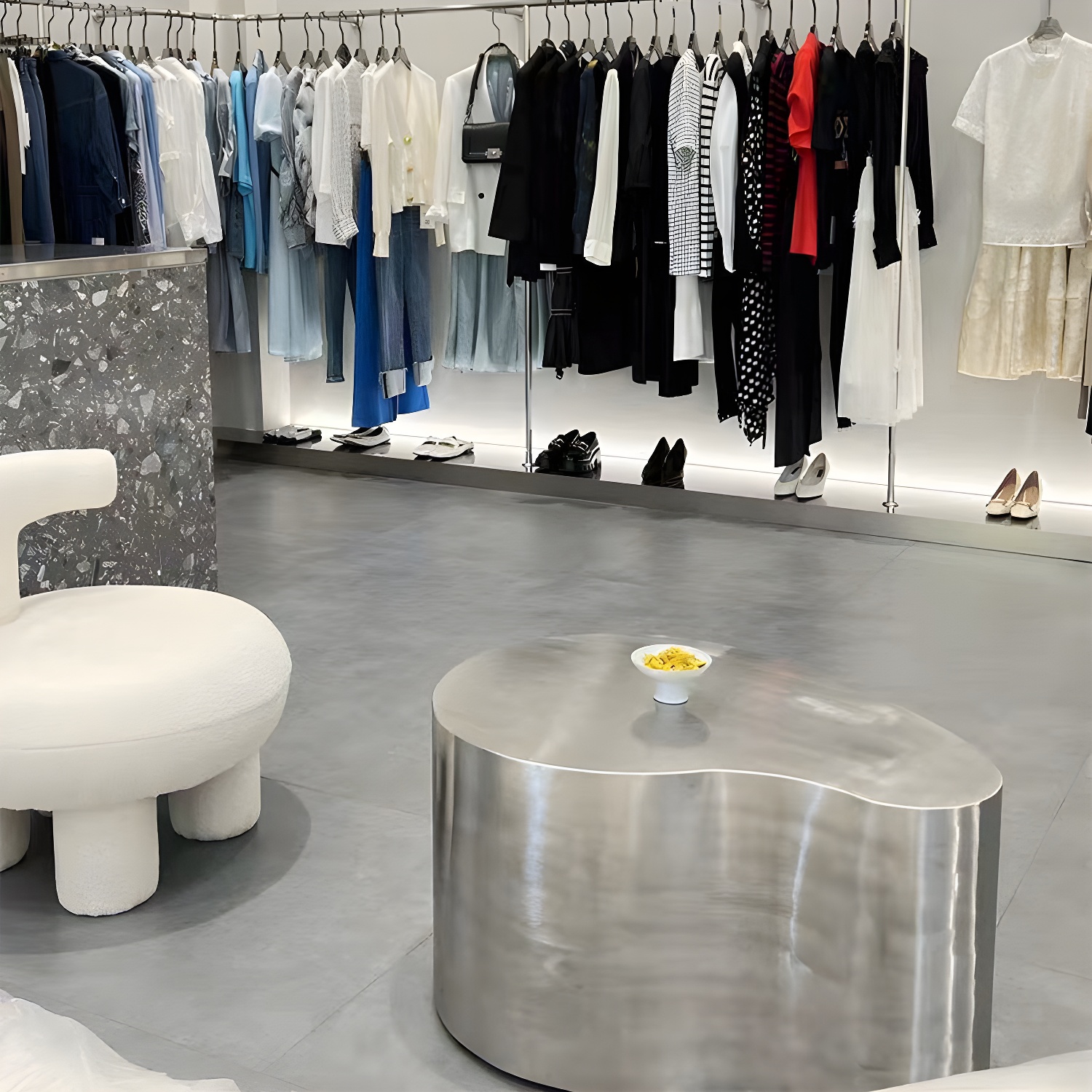 Silver Modern Coffee Table with Free Form Metal Top and Abstract Stainless Steel Base - image 8