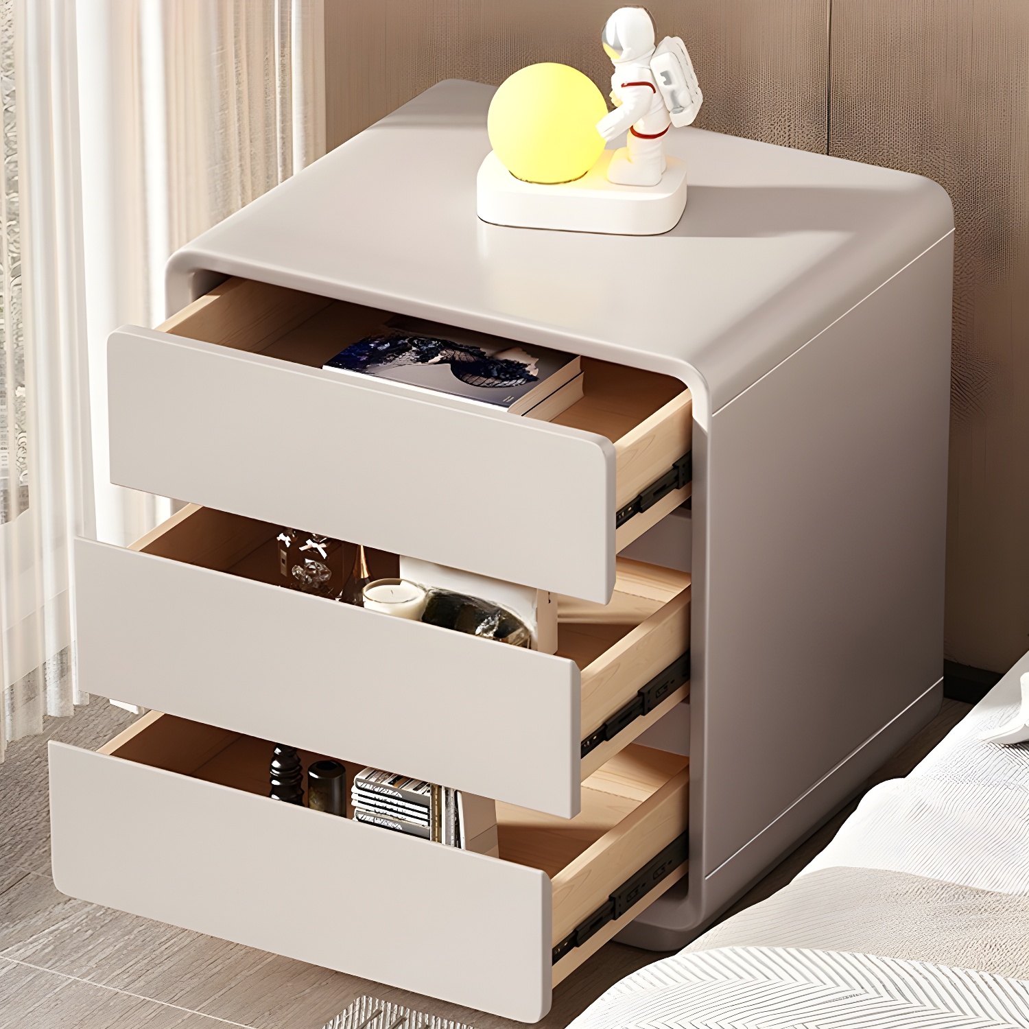 Modern Pine Wood Bedside Cabinet with 3 Drawers in Standard Height - image 7