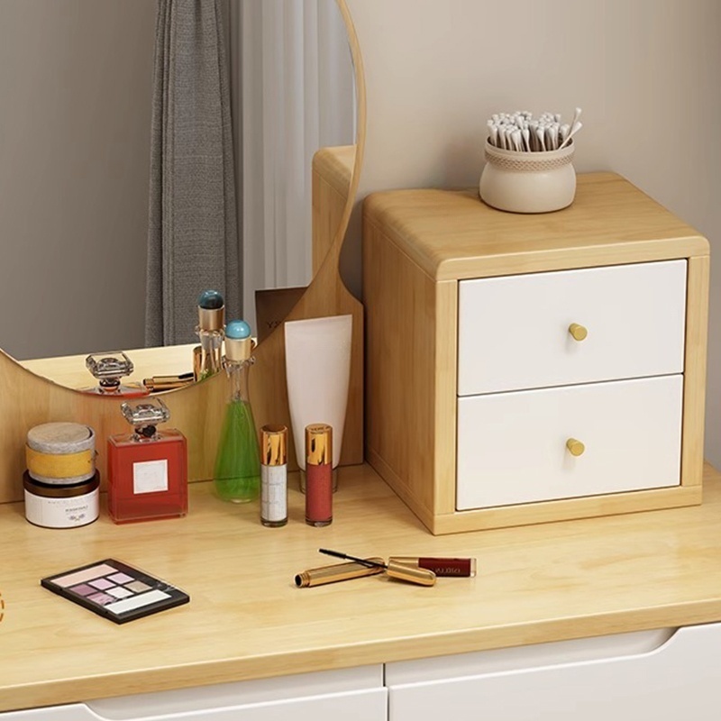 Contemporary Medium Wood Rubberwood Push-Pull Standing Makeup Vanity, No Suspended, Non-Upholstered Chair(s) - image 8