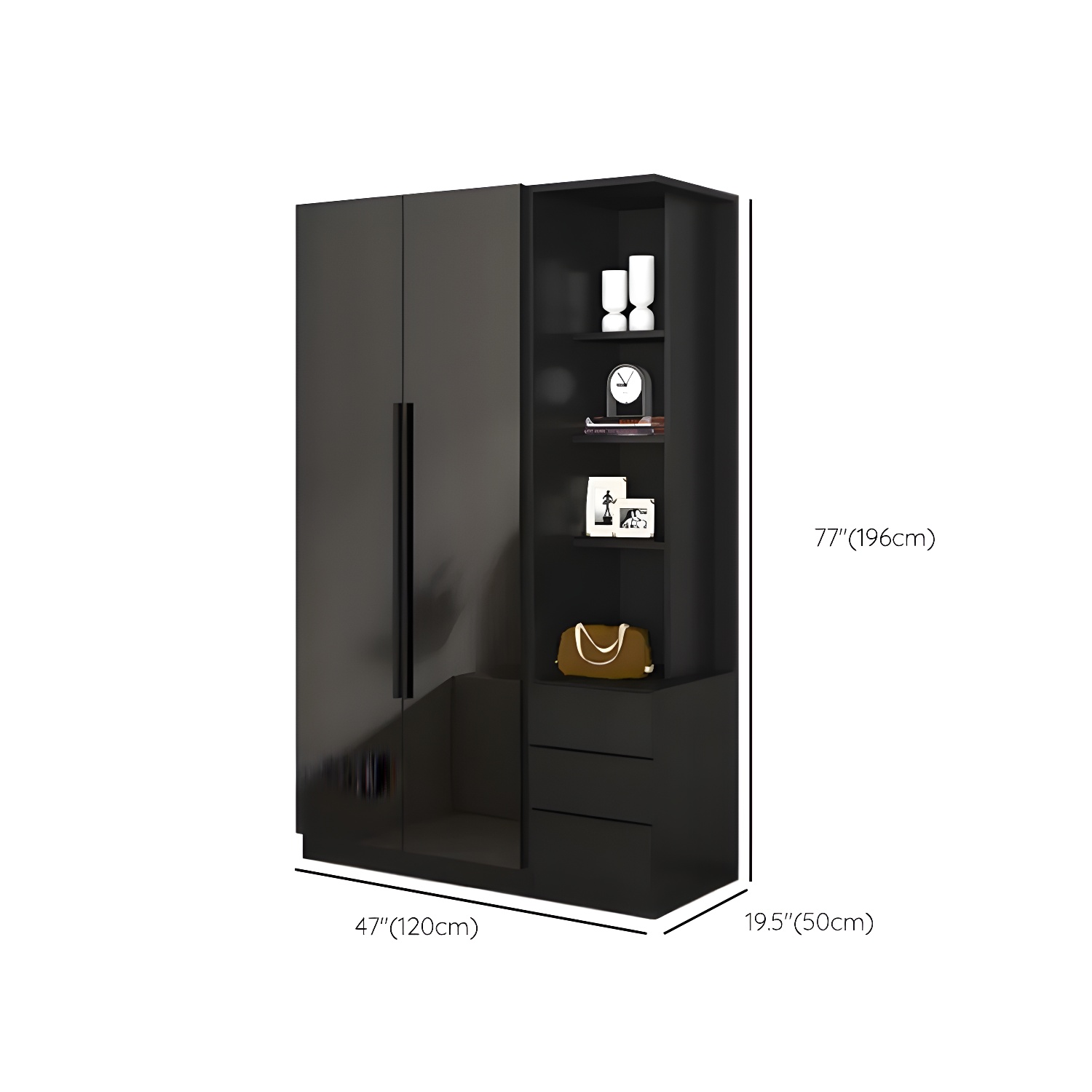 Modern Glass Doors Wardrobe Cabinet Black Bedroom Storage Cabinet Excluding Lighting - image 15
