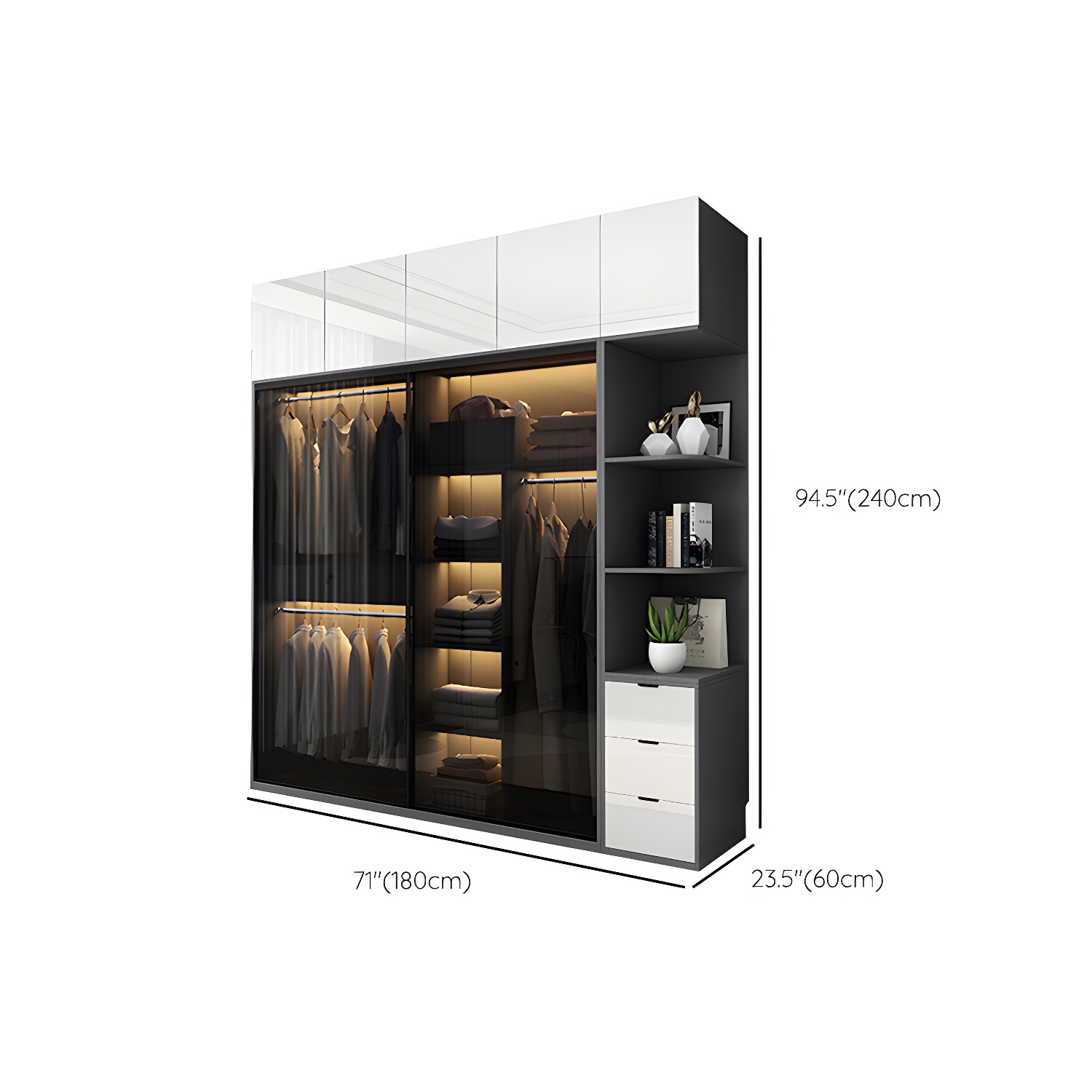 Modern Style Glass Wardrobe Black Colour Wardrobe Closet with Sliding Door - image 16