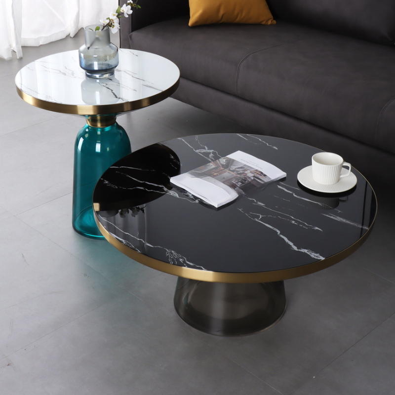 Simplistic Single Side Table with Hardened Glass and Plinth Base, Rounded Top - image 7