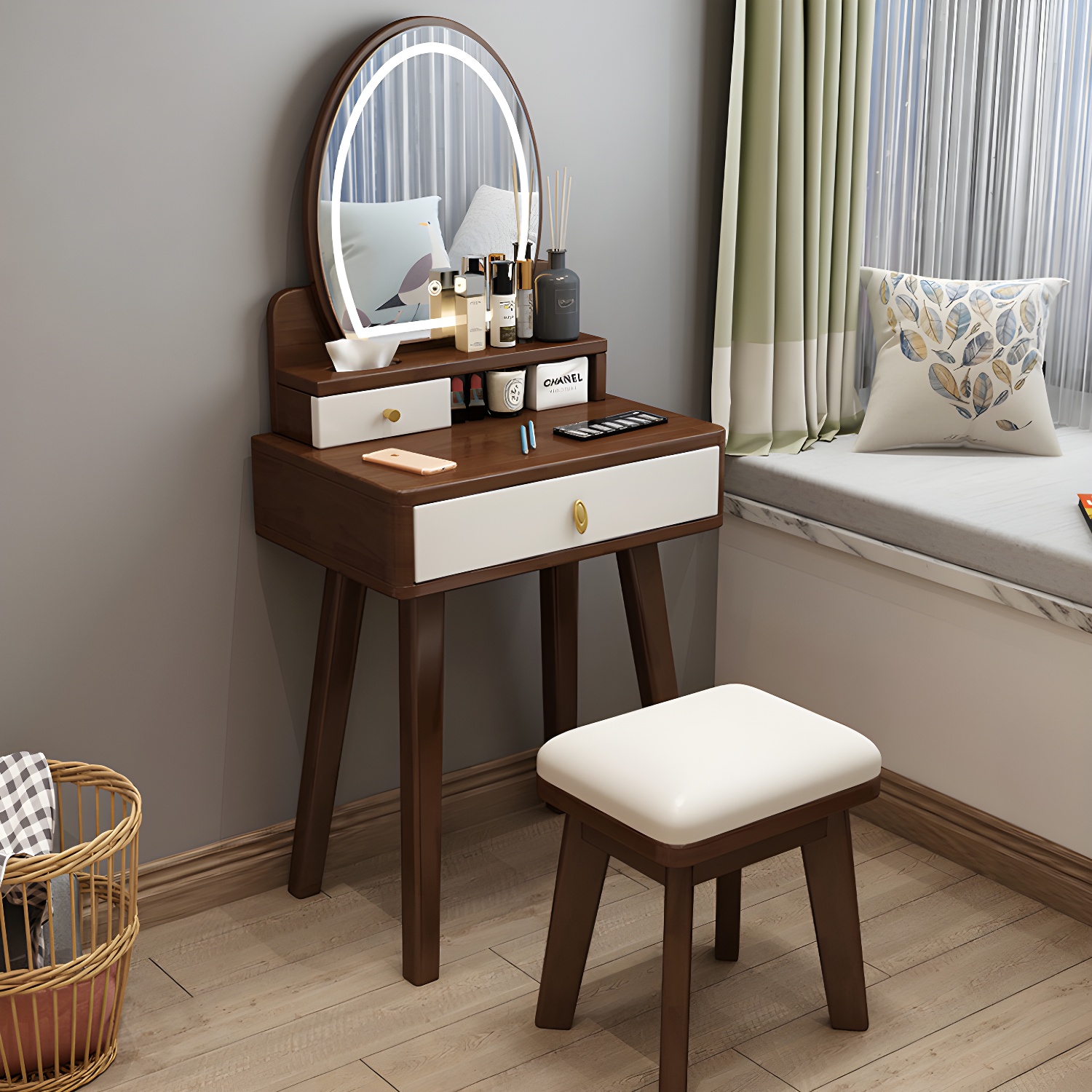 Traditions Dressing Table Bedroom Solid Wood with Drawer Mirror Make-up Vanity - image 3