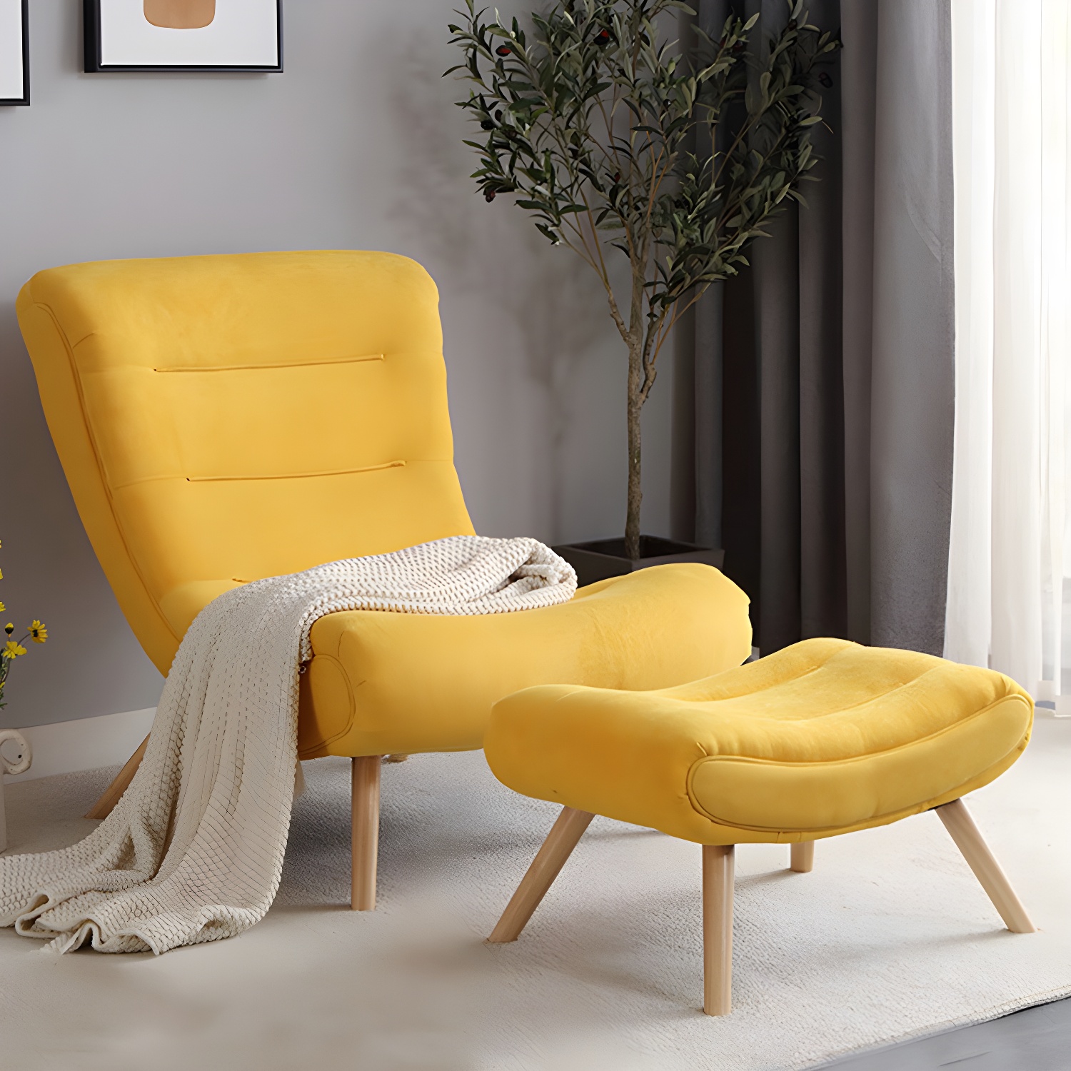 Modern Cushions Rocker Chair Solid Wood Frame Spindle Rocker Chair with Ottoman - image 13