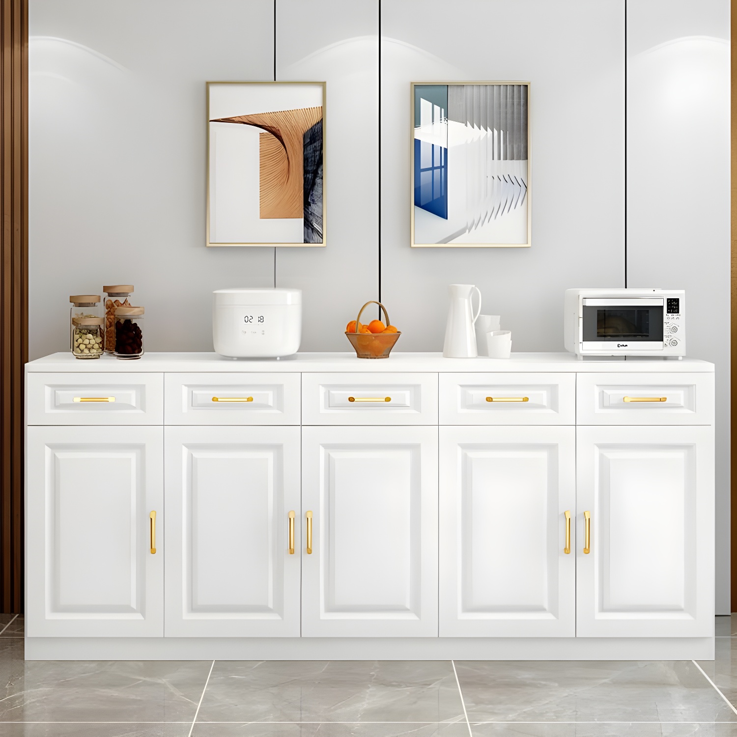 Modern Wood Sideboard Credenza with Drawers and Interior Shelves - image 9