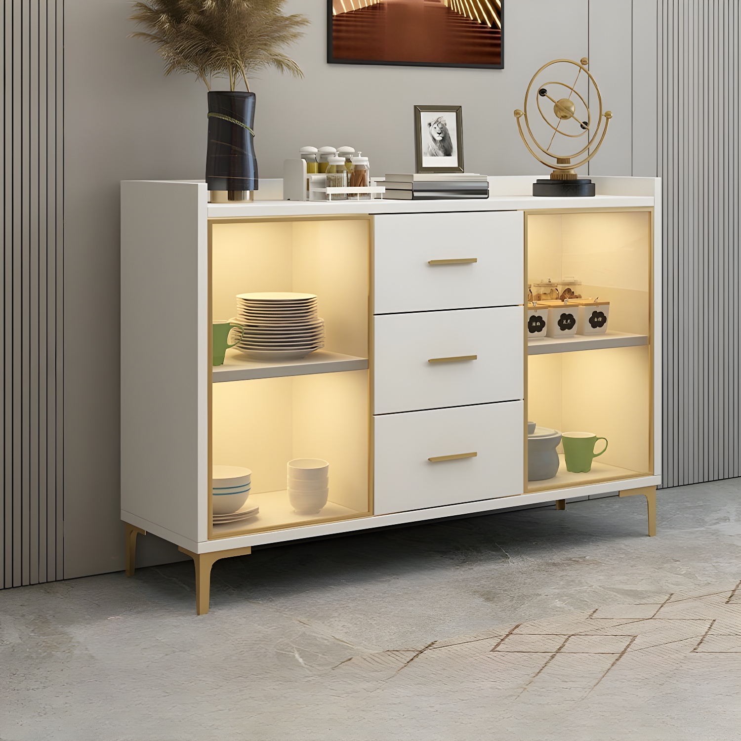 Glam Wood Sideboard with Glass Doors, Lighting Included, and Adjustable Shelves - image 6