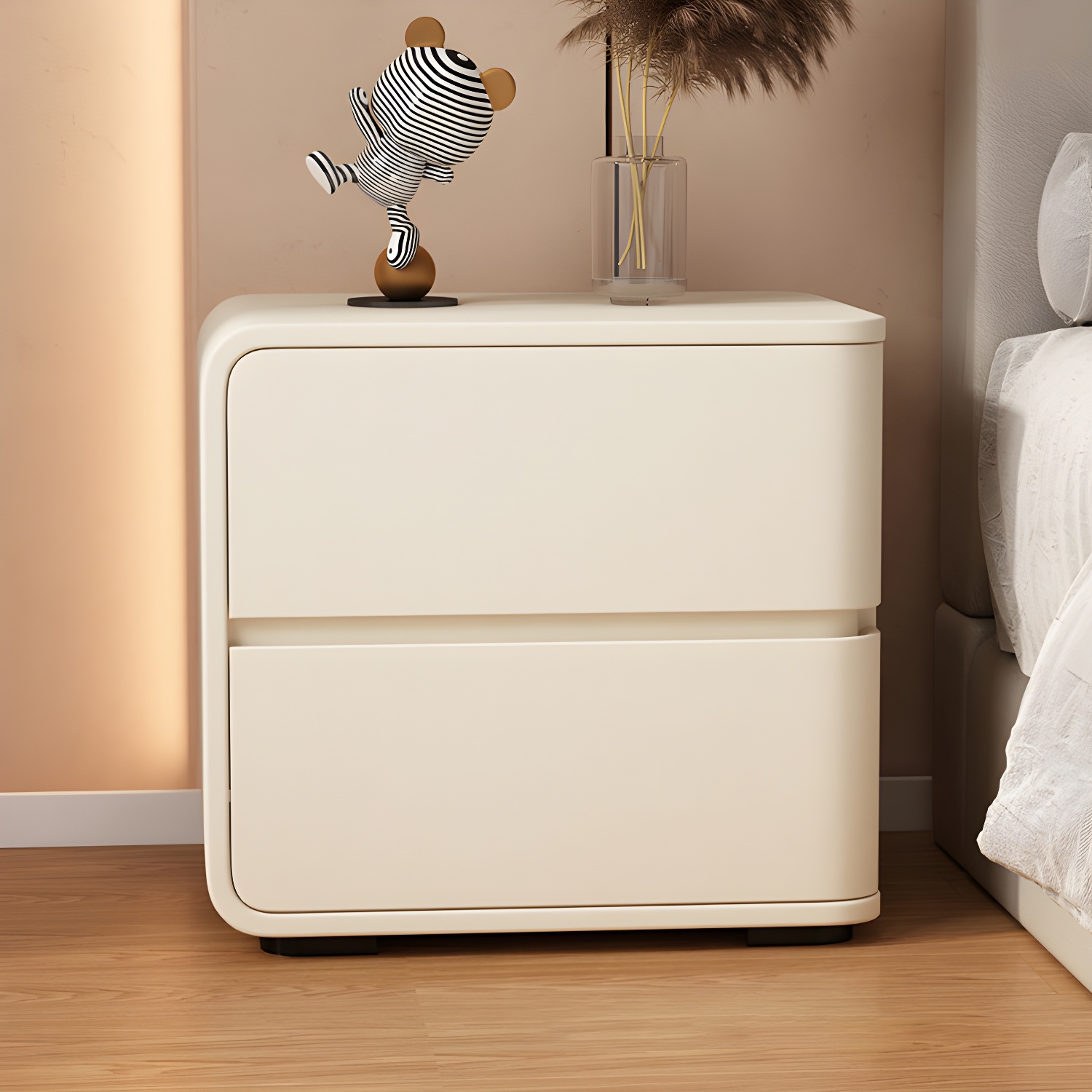 Contemporary Bed Nightstand Solid Wood Bedside Cabinet with 2 Drawers - image 10