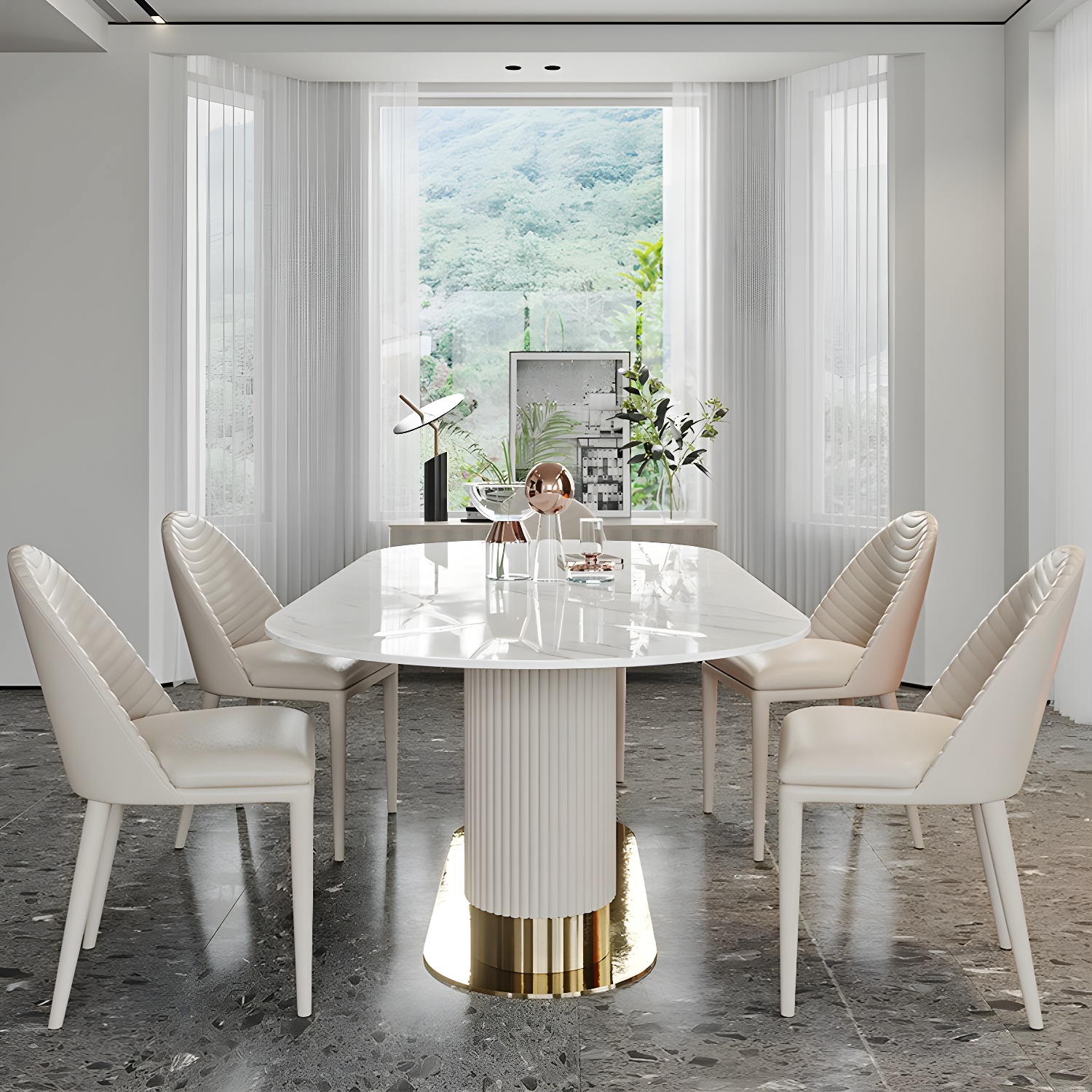 Oval Shape Fixed Kitchen Table Sintered Stone Pedestal Dining Table - image 3