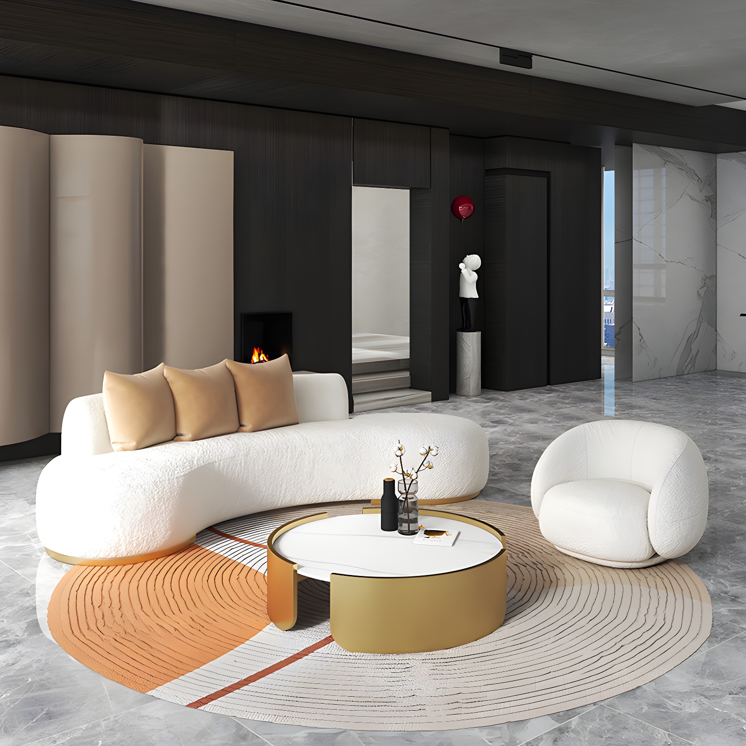 Contemporary Curved Sofa with Tight Back Standard Armless Sofa for Living Room