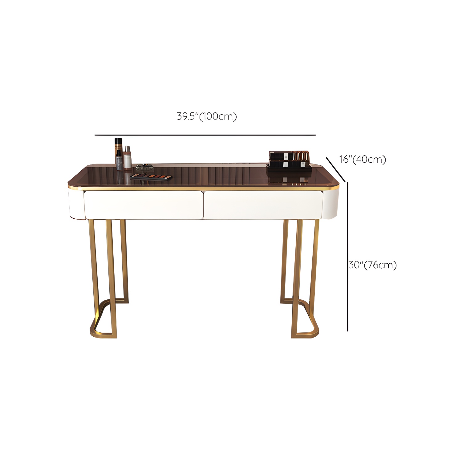 Glass Top Make-up Vanity Wood Dressing Table with Storage Drawers - image 17