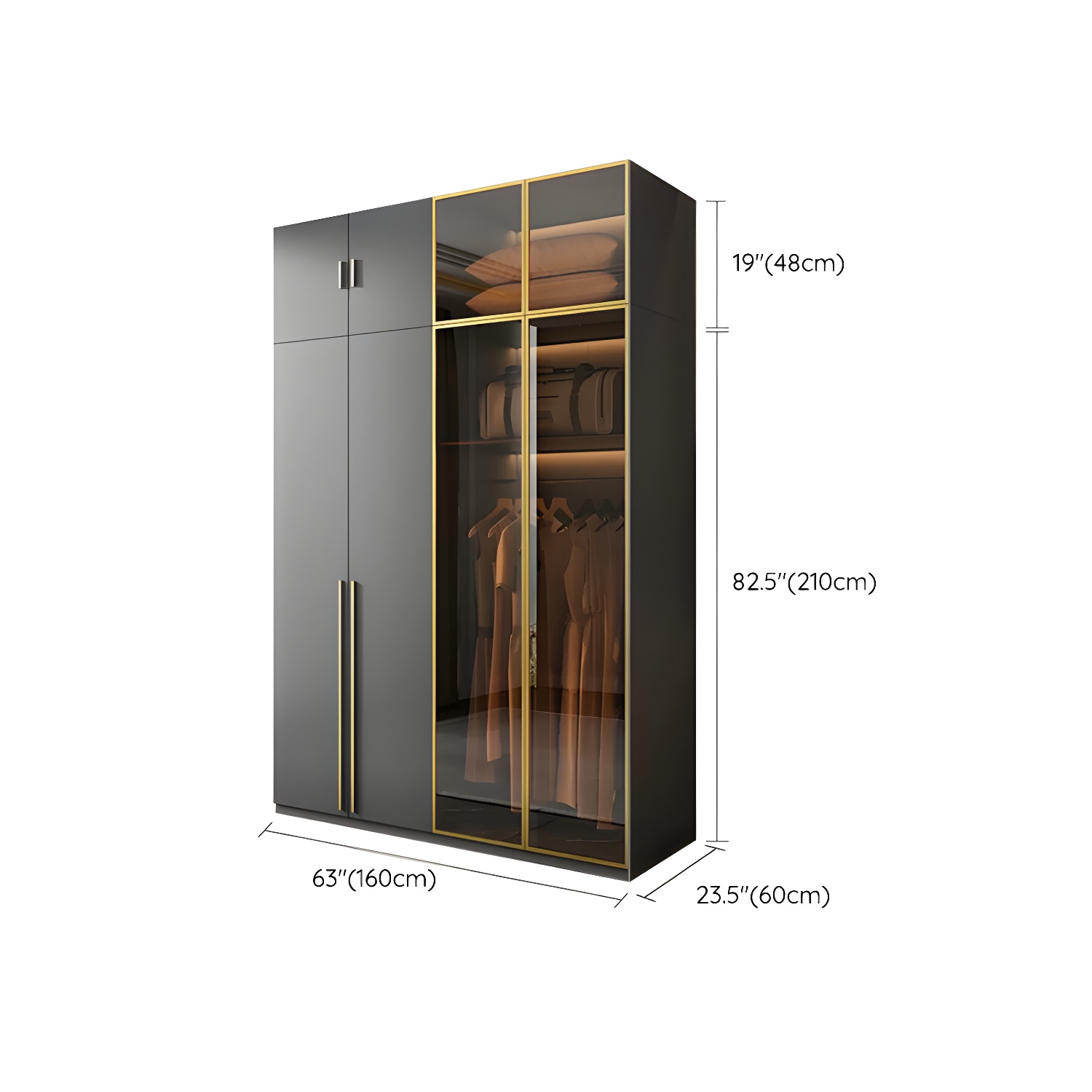 Modern Black Wood Wardrobe Armoire with Soft-Close Drawers & Clothing Rod - image 21