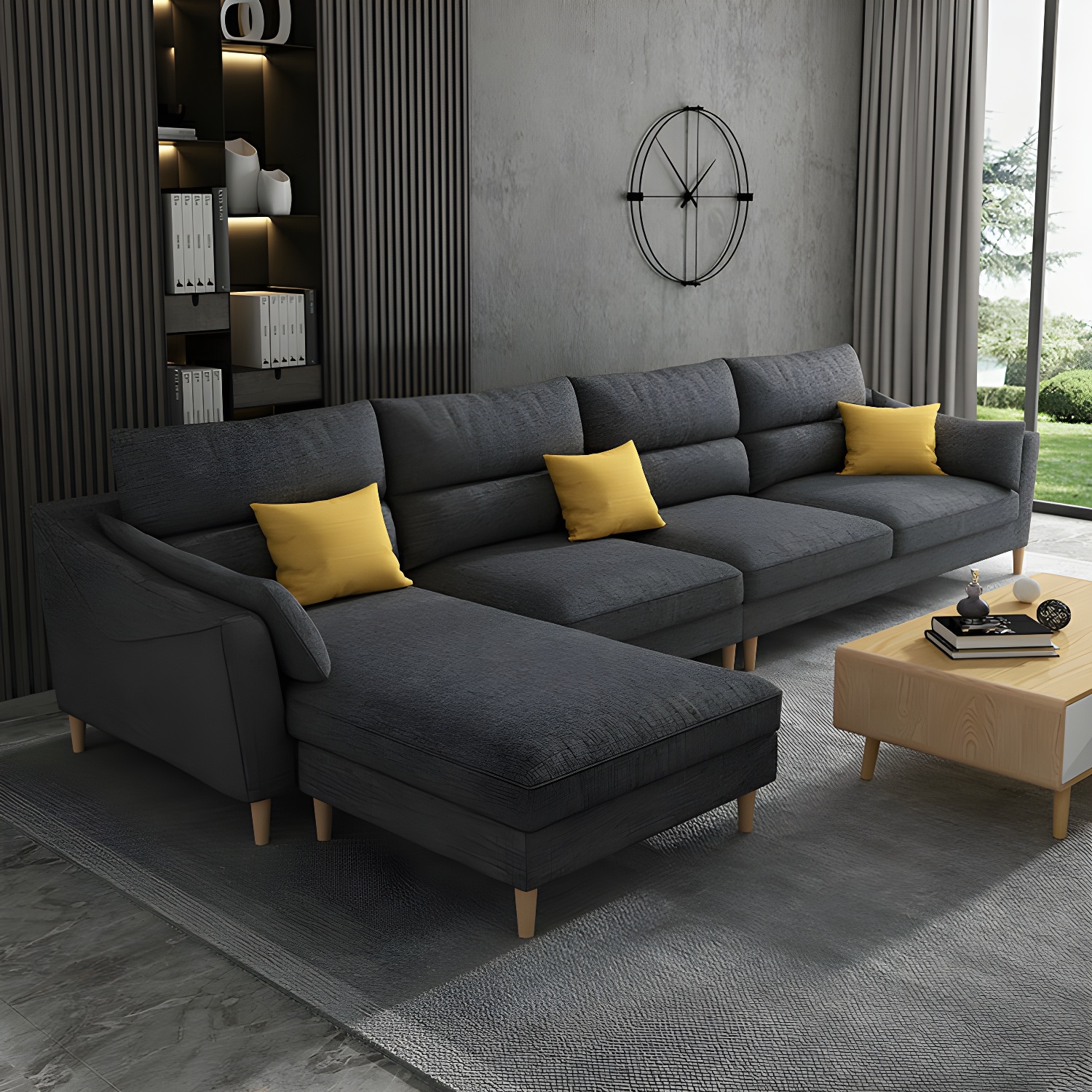 Scandinavian Wood Frame Straight Modular Sofa with Slipcover and Ottoman in 3 Piece Set