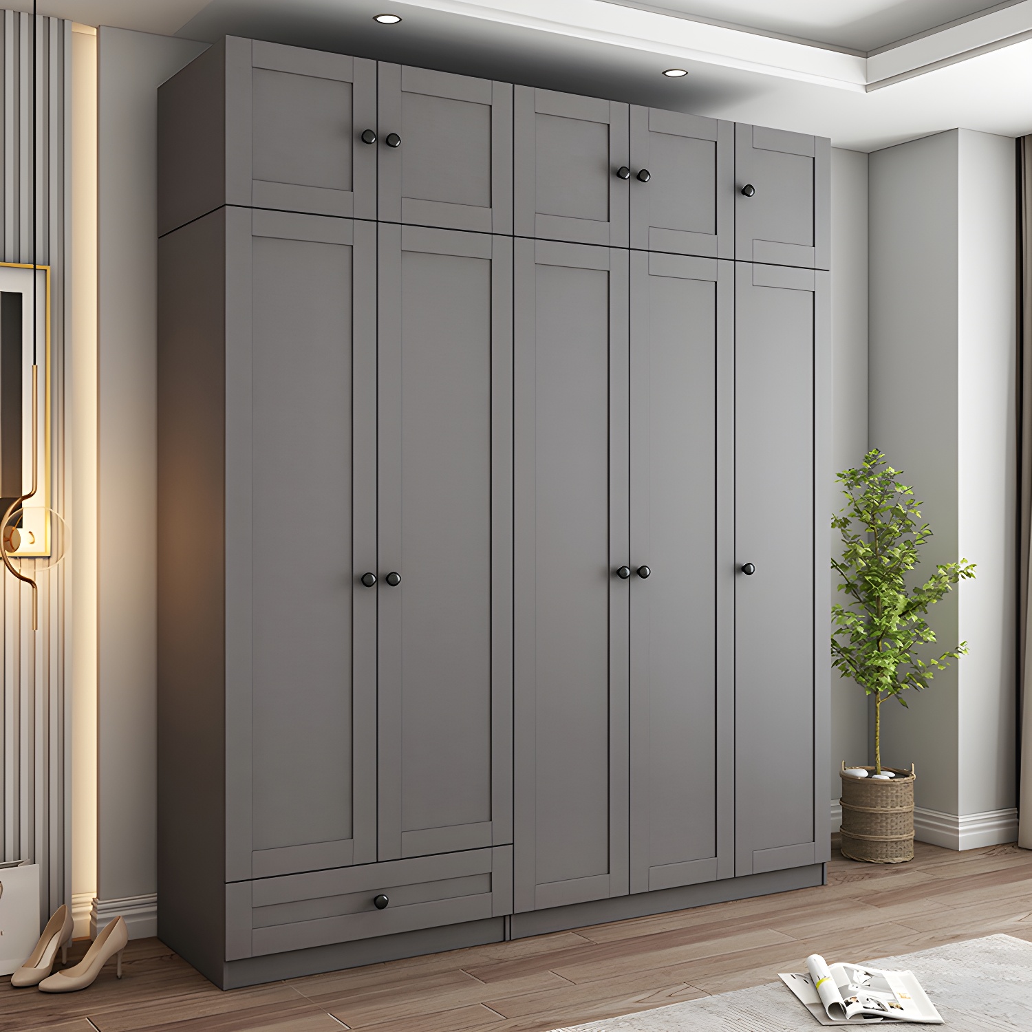 Contemporary Grey Wardrobe Armoire Engineered Wood Wardrobe Closet - image 15