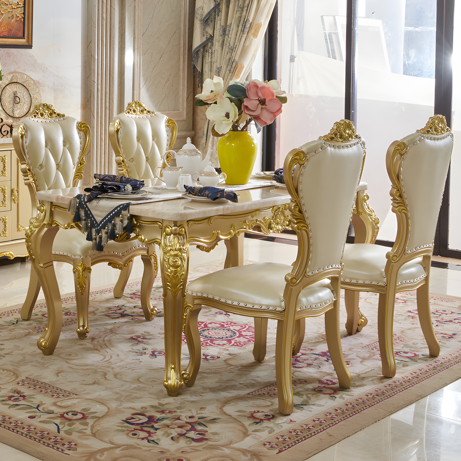 Victoria Rectangle Table Set 1/2/5/7 Pieces Dining Set for Home Use