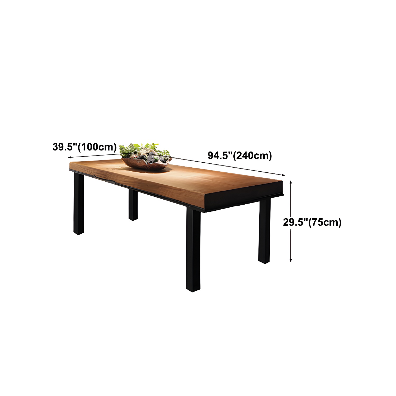 Industrial Rectangle Dining Table Pine Solid Wood Table with 4 Black Metal Legs - image 19