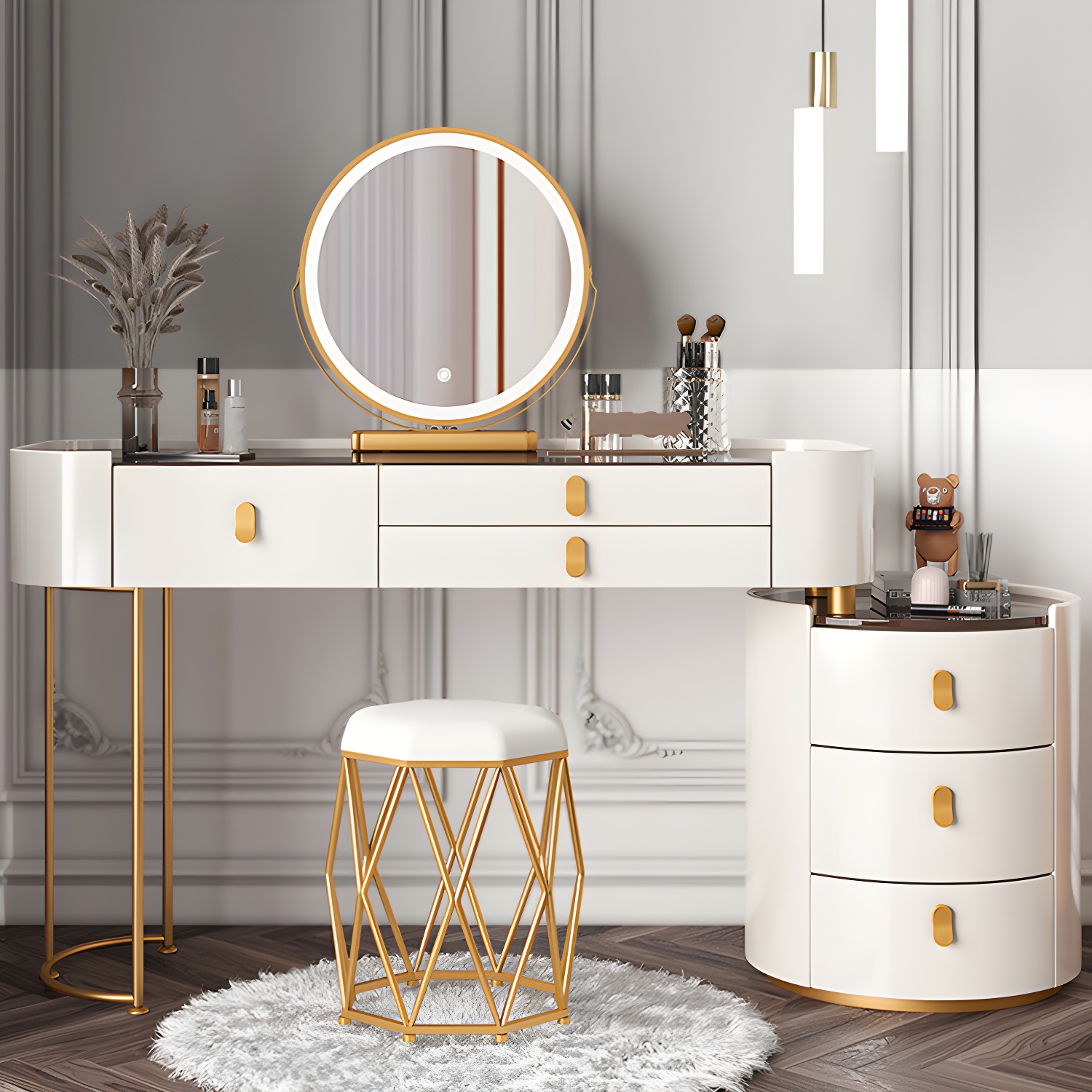 Glass/Stone Dresser Modern Make-up Vanity with 5/6 Storage Drawers - image 3