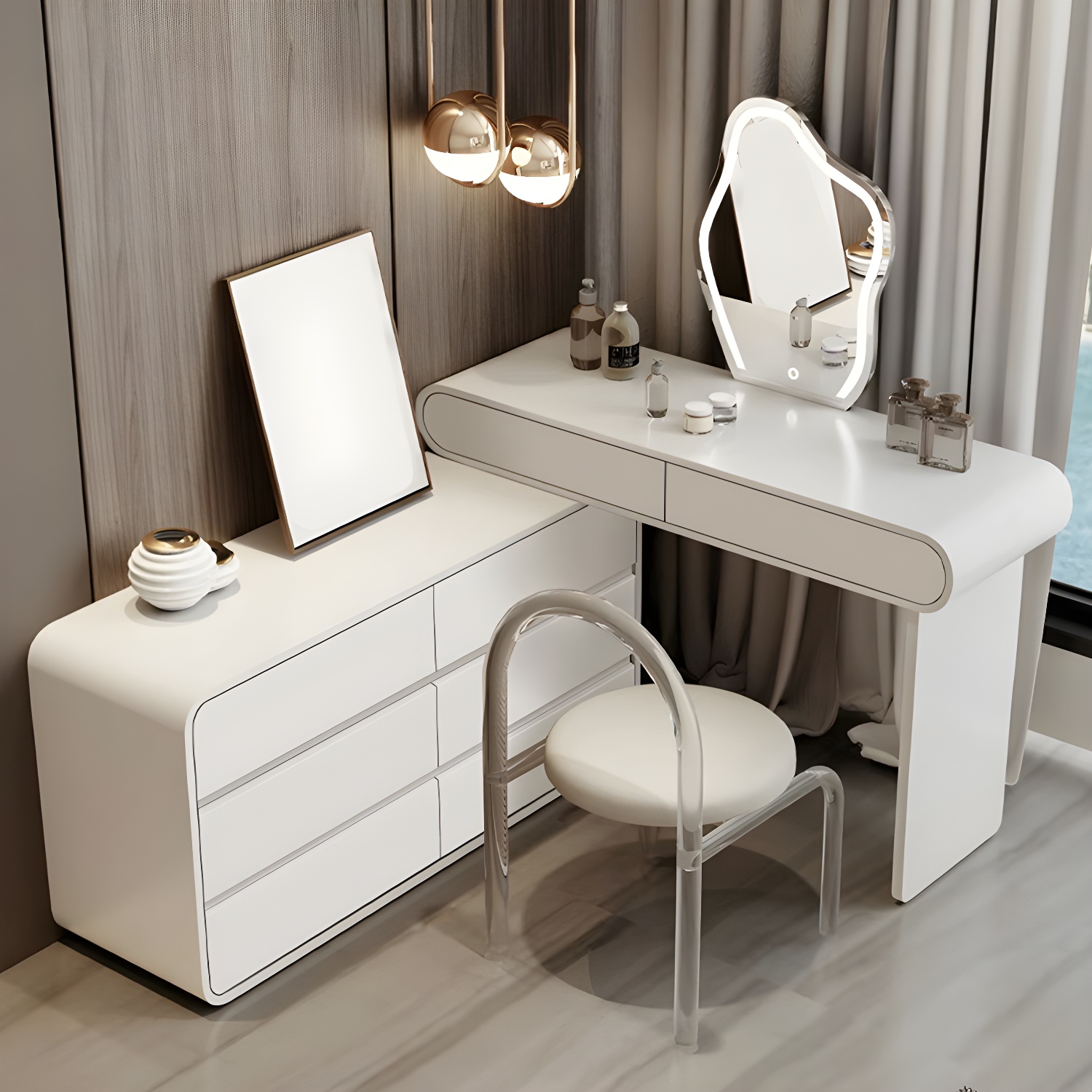 Modern White Wooden Makeup Vanity With Soft Close Drawers & Easy Assembly, Standard Width - image 6