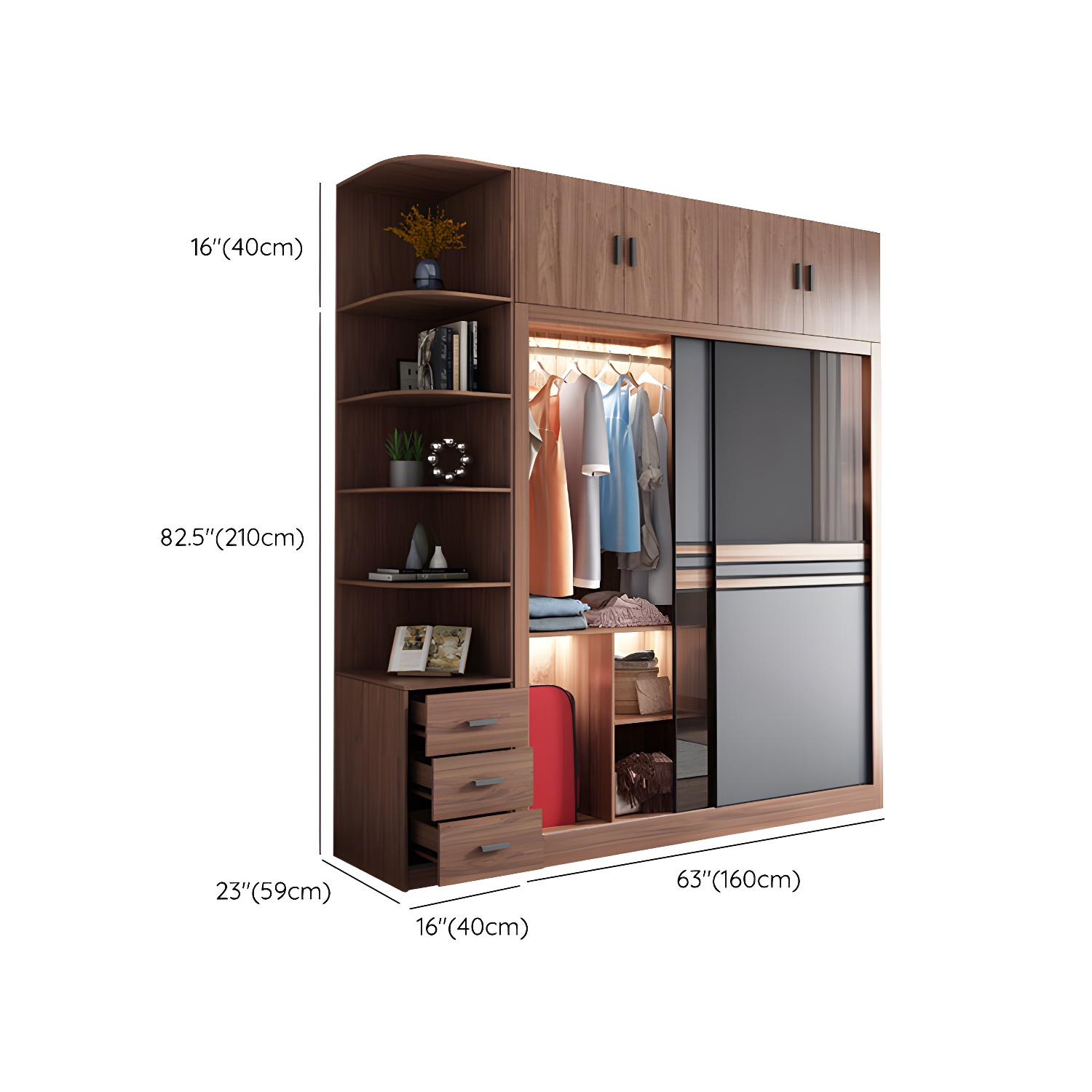 Brown Engineered Wood Wardrobe Armoire Modern Wardrobe Closet - image 33
