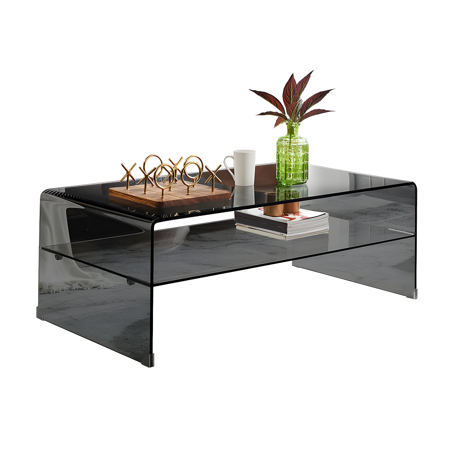 Modern Rectangle Glass Coffee Table Sled Base Cocktail Table with Shelf - image 5